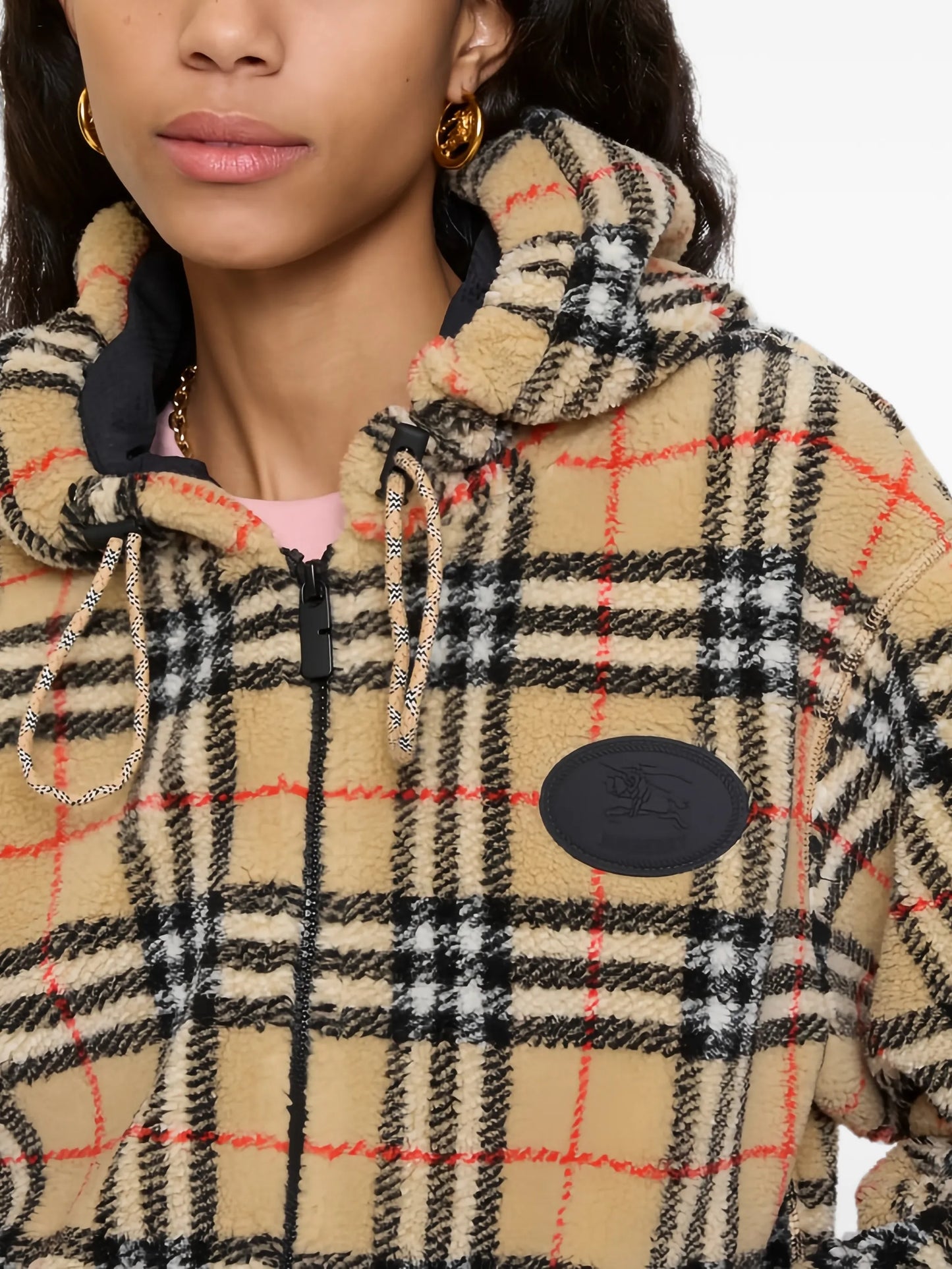hooded check-pattern jacket
