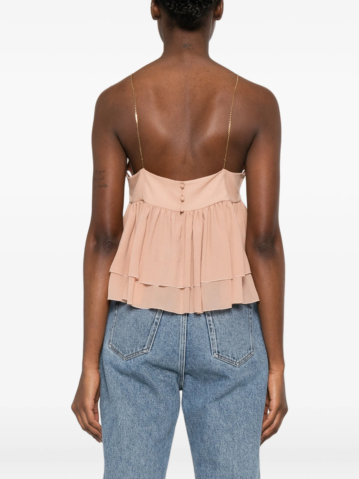 sleeveless ruffled top in silk georgette