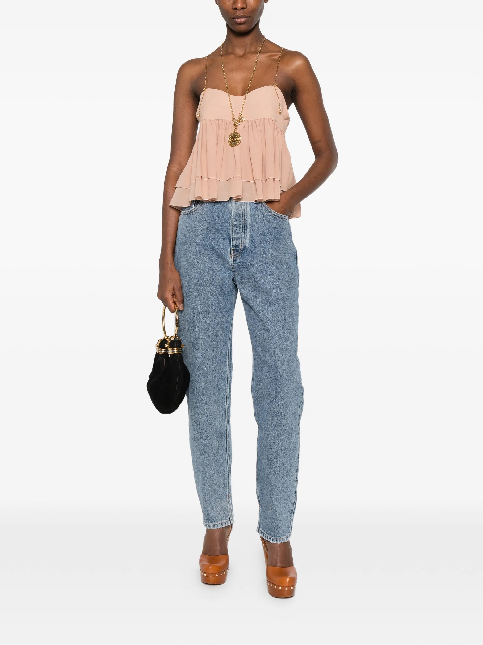 sleeveless ruffled top in silk georgette