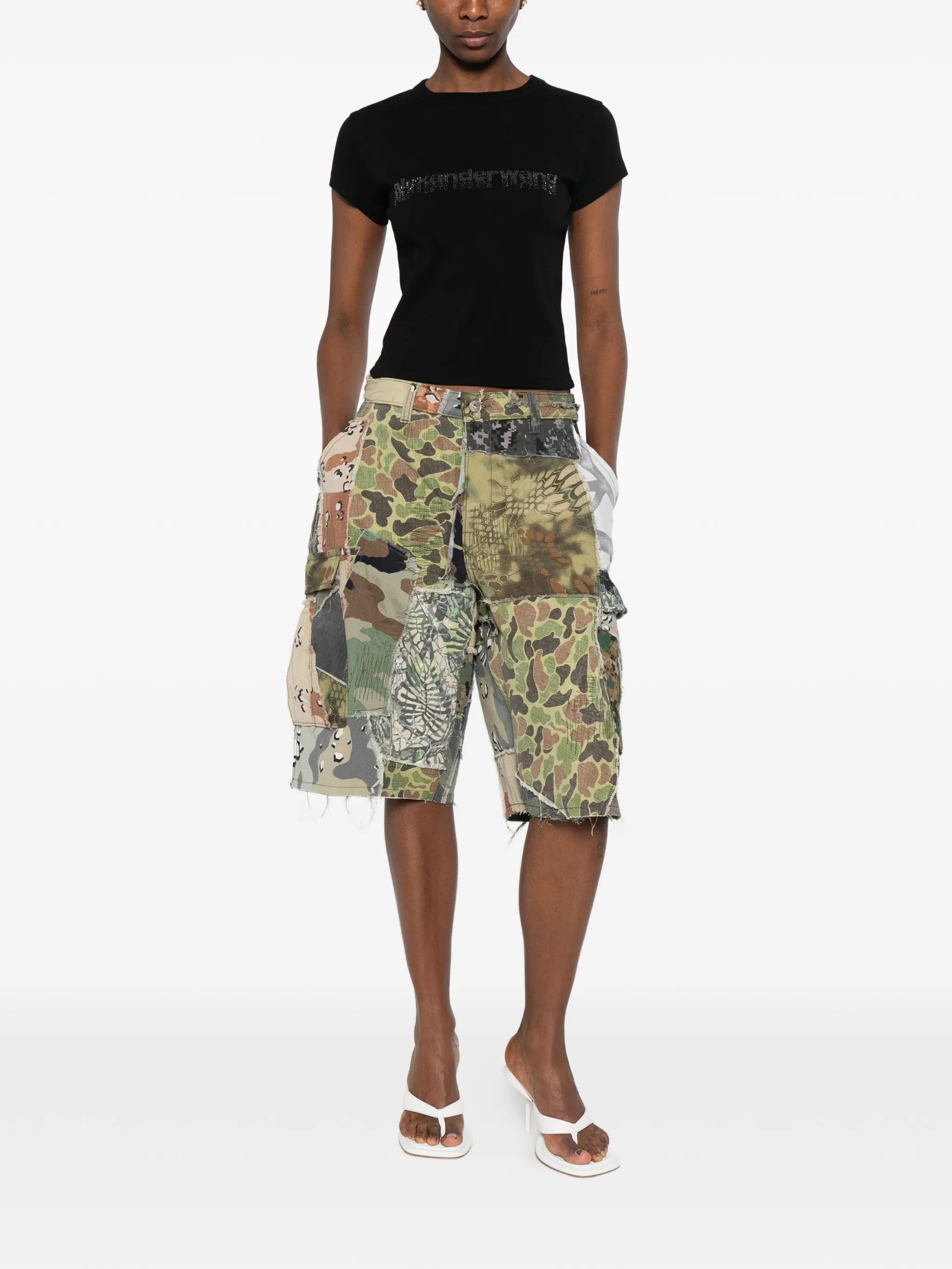 camouflage-print patchwork shorts