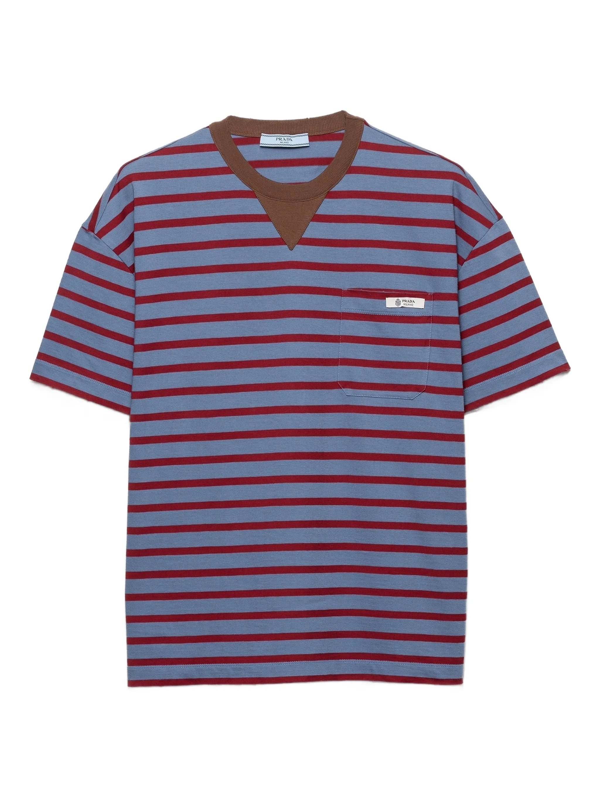 striped-pattern patch-pocket T-shirt