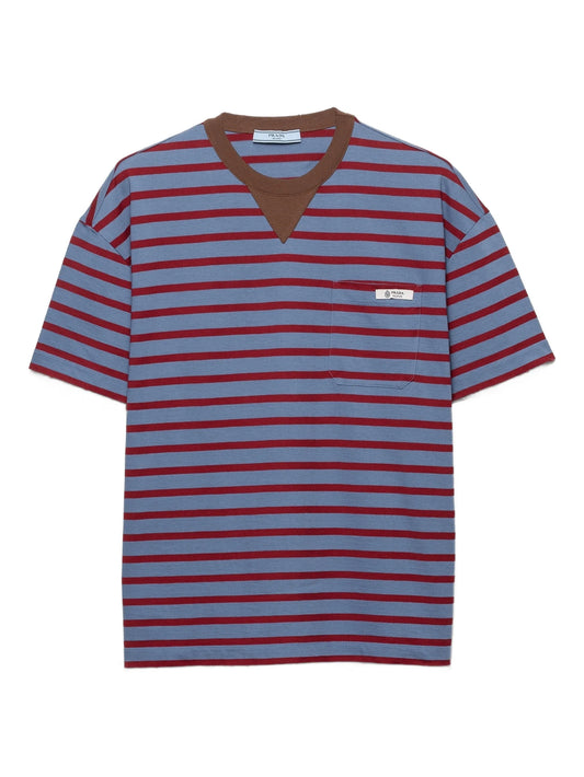 striped-pattern patch-pocket T-shirt