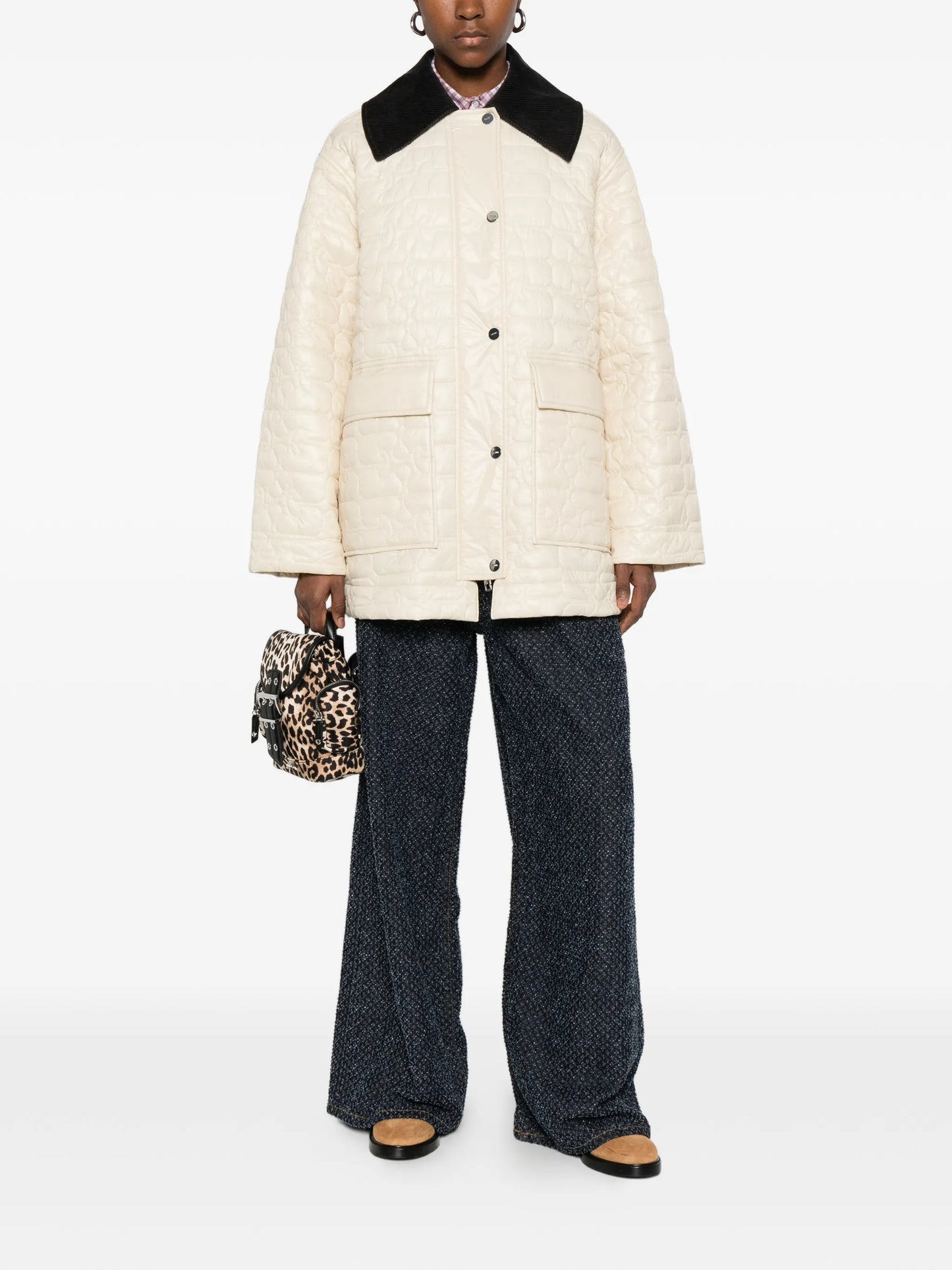 corduroy-collar quilted jacket