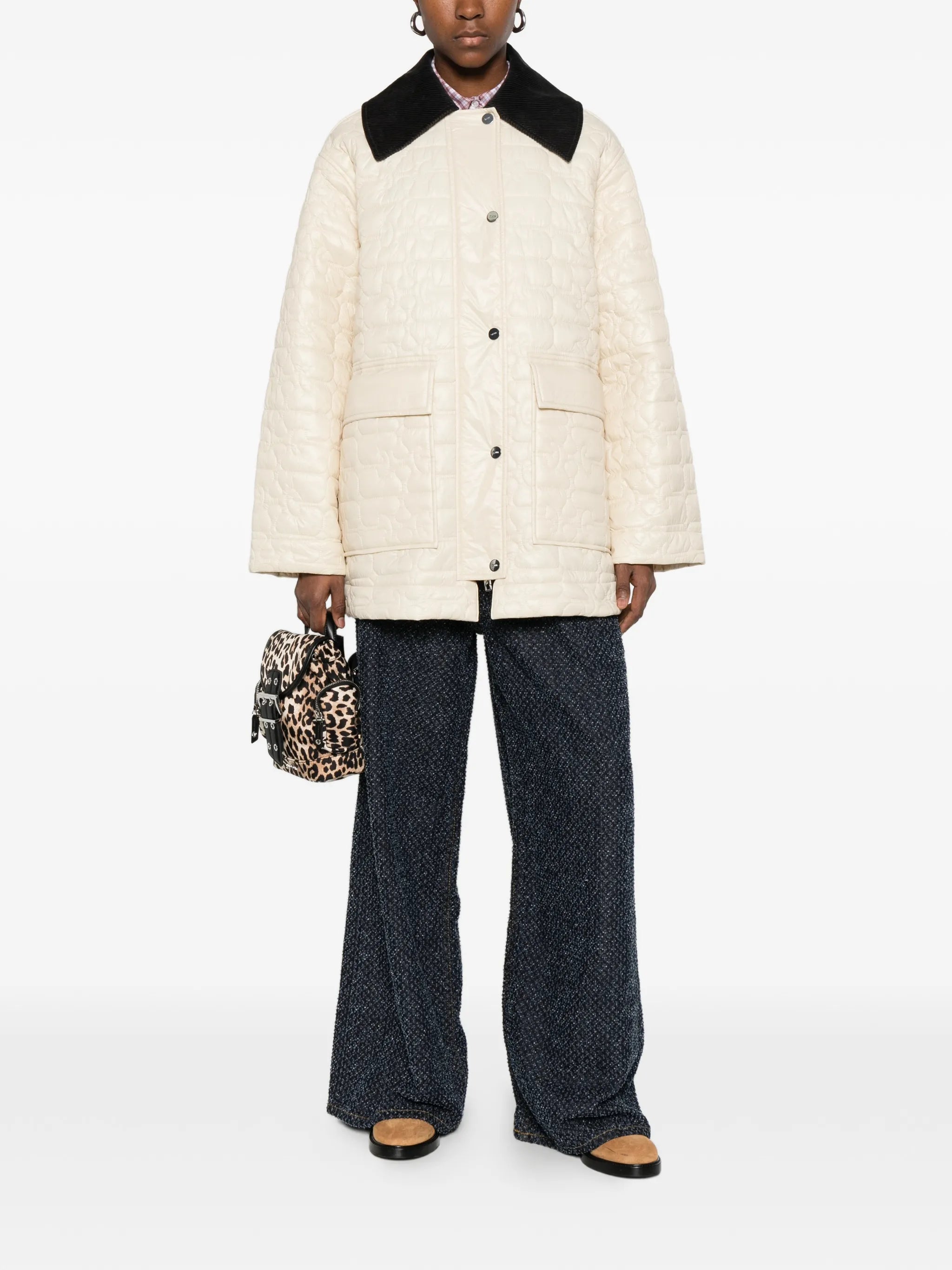 corduroy-collar quilted jacket