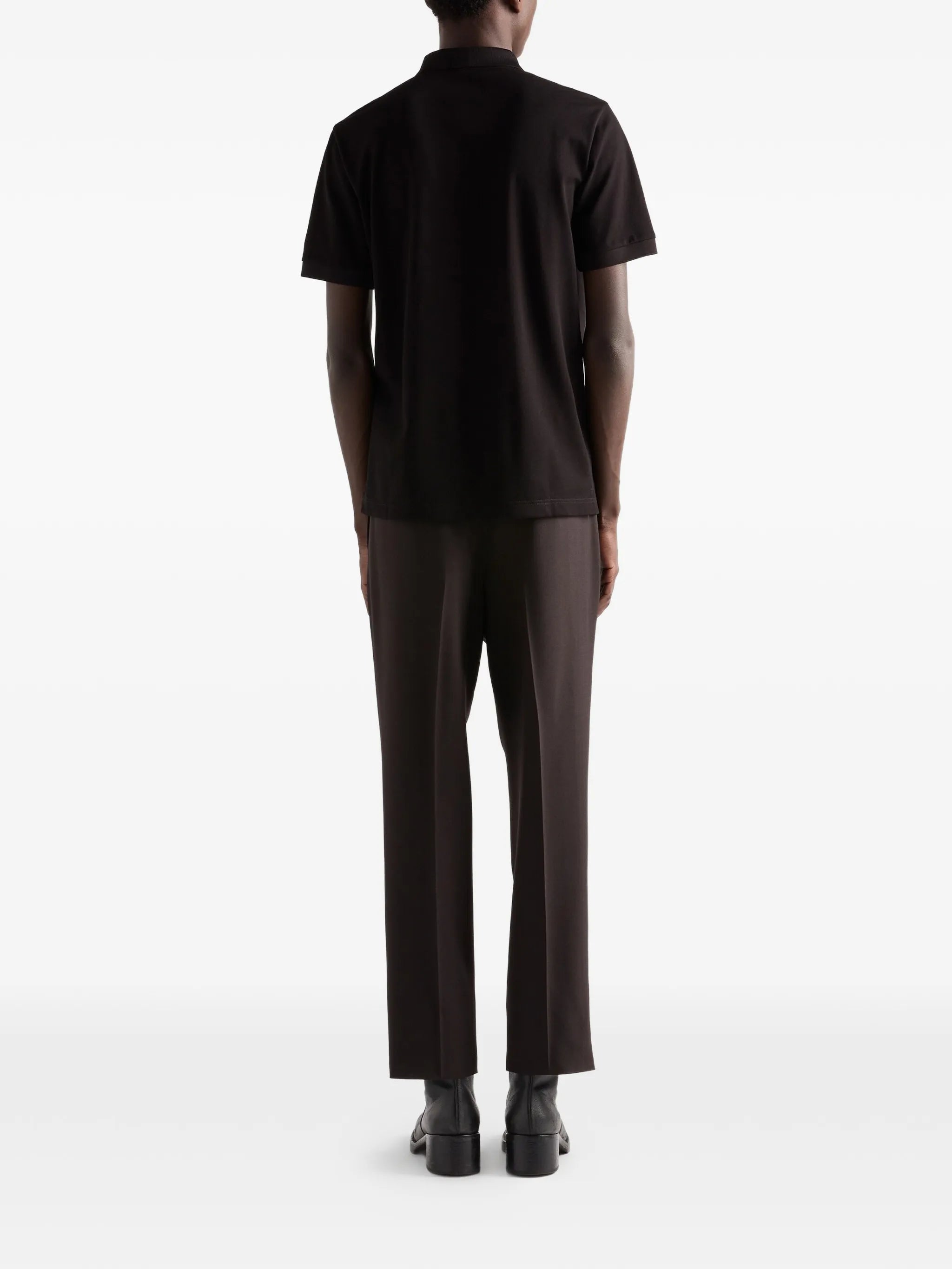 ribbed knit triangle logo polo shirt