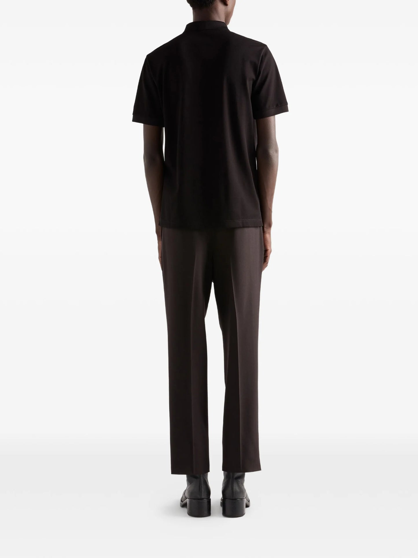 ribbed knit triangle logo polo shirt