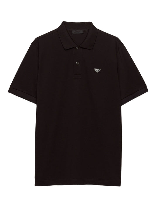 ribbed knit triangle logo polo shirt