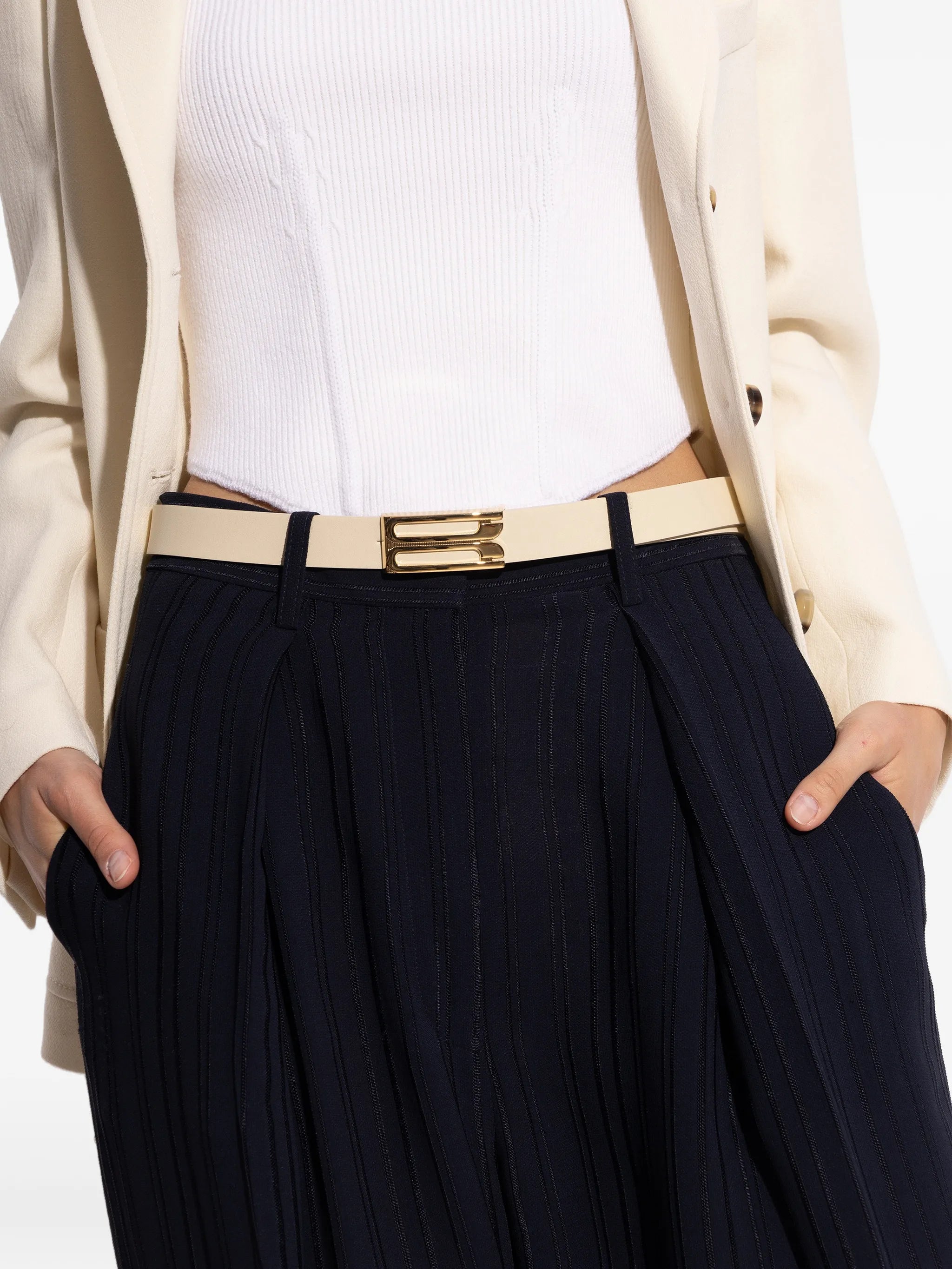 logo-buckle leather belt