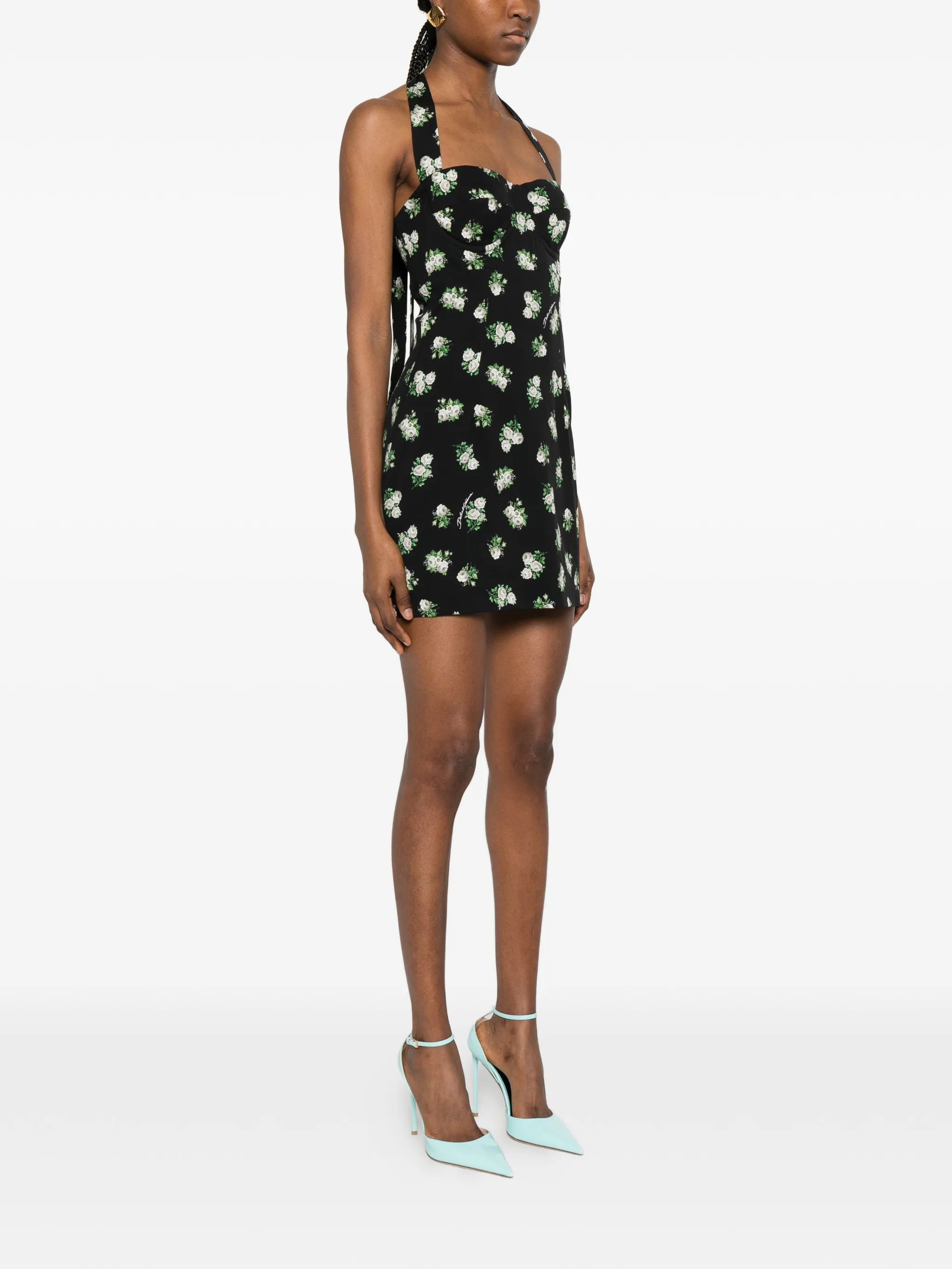 halterneck floral mini dress