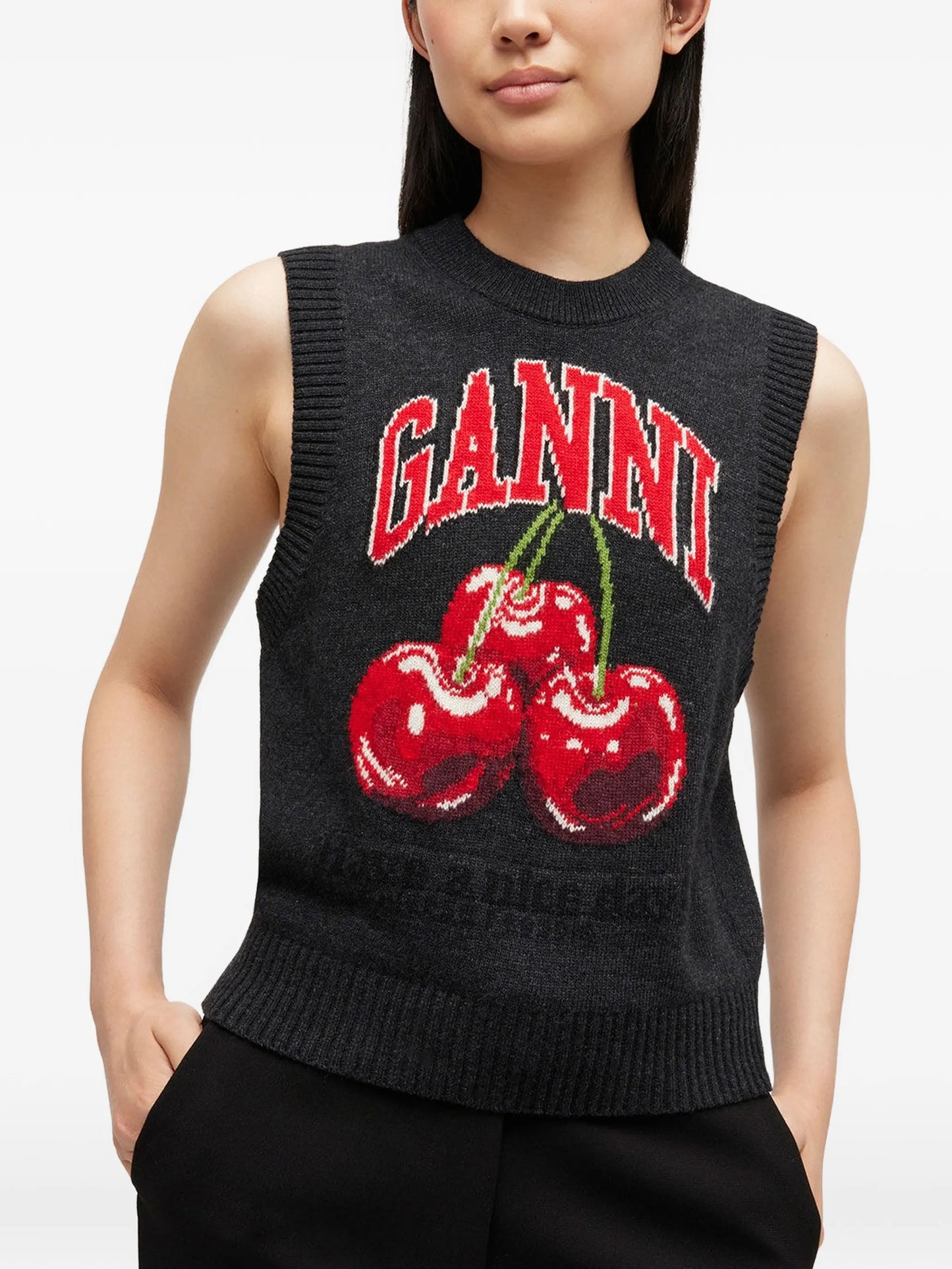 cherry-embroidered top