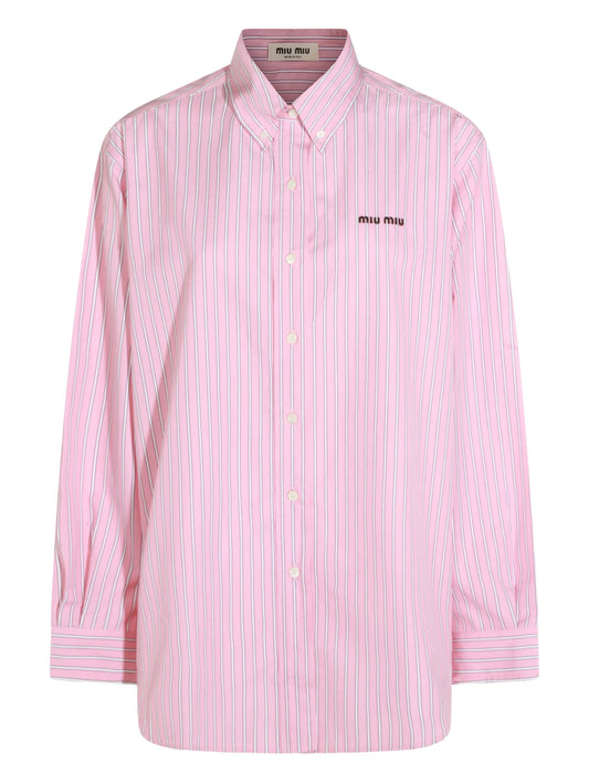 striped-pattern logo-embroidered shirt