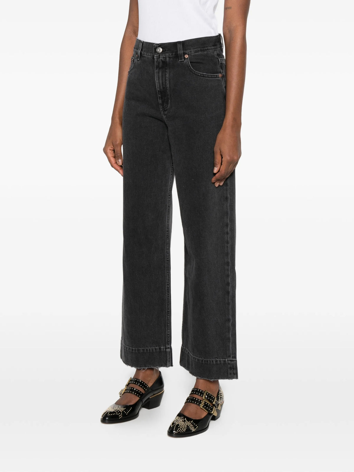 raw-hem logo-patch cropped jeans