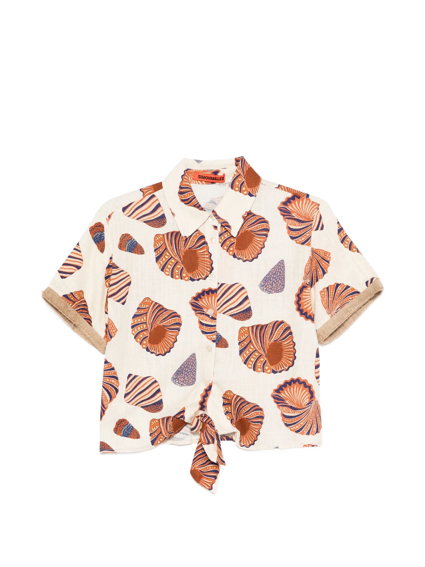 shell-print fringed shirt