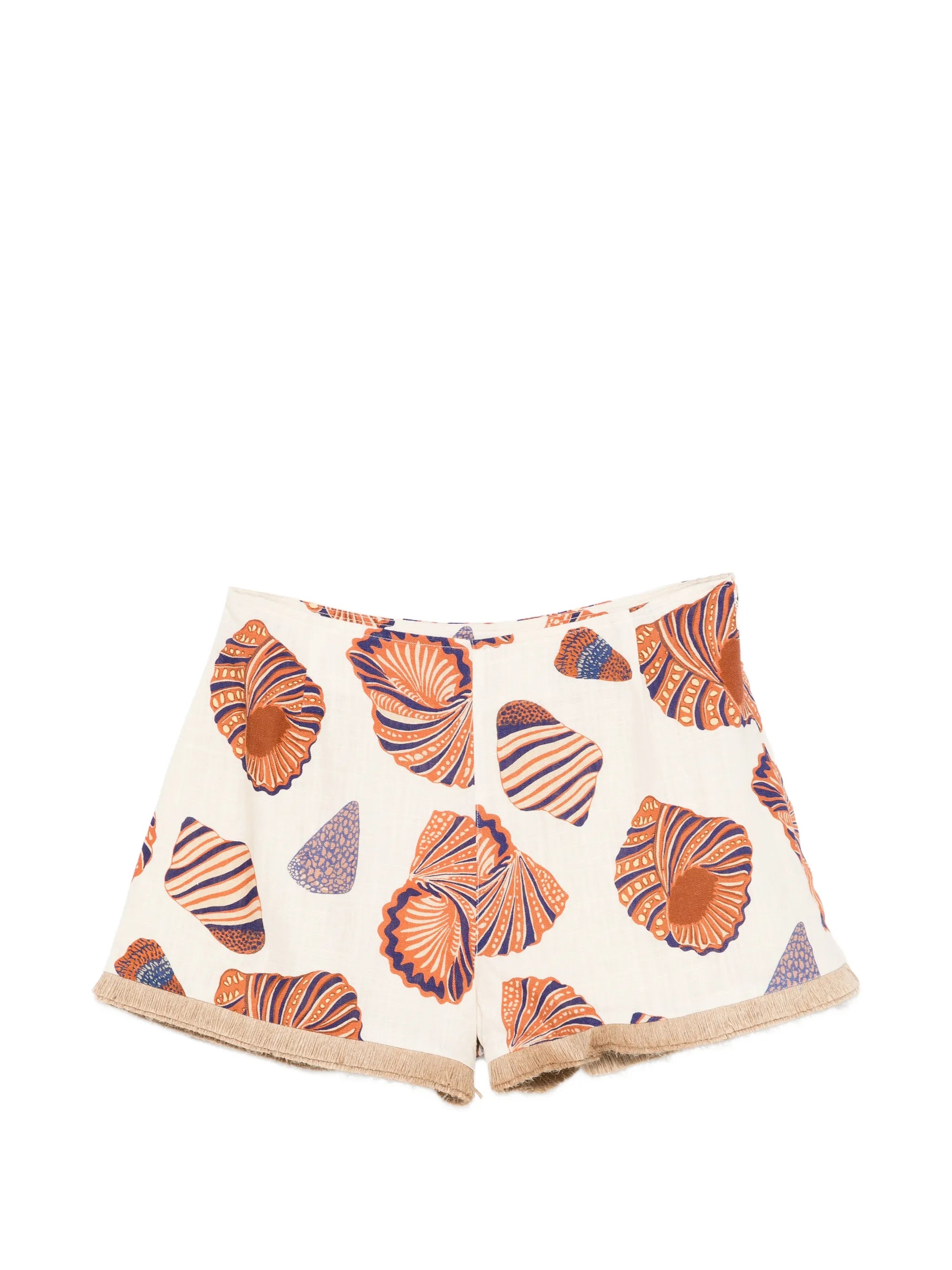 shell-print fringe shorts