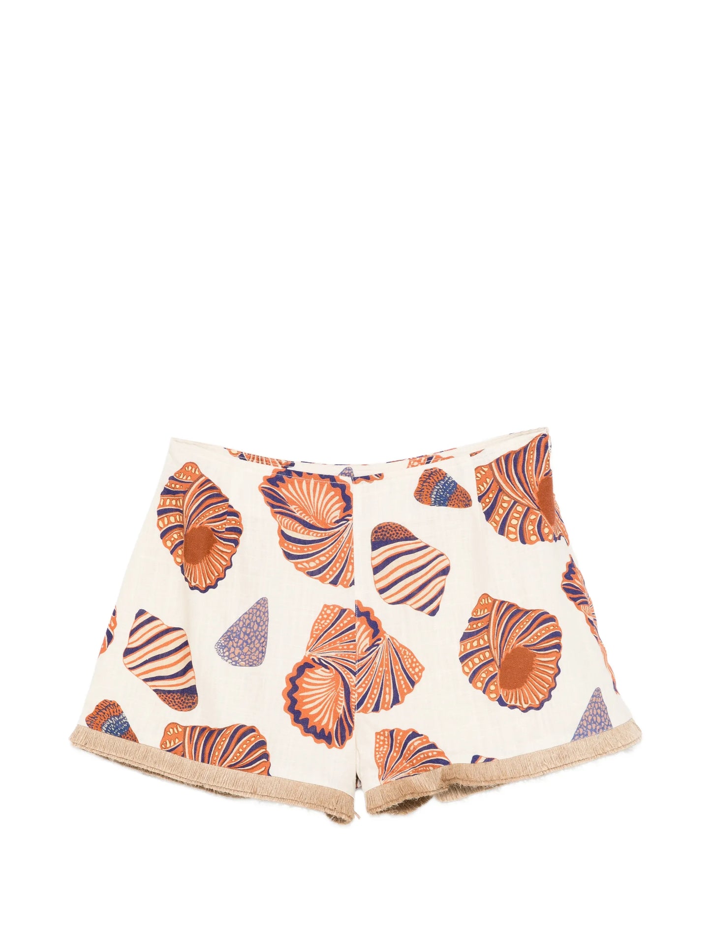 shell-print fringe shorts