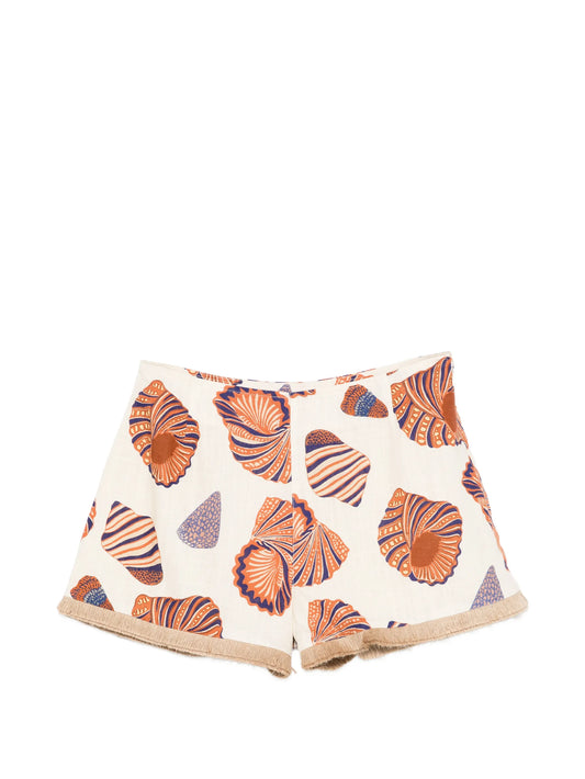 shell-print fringe shorts