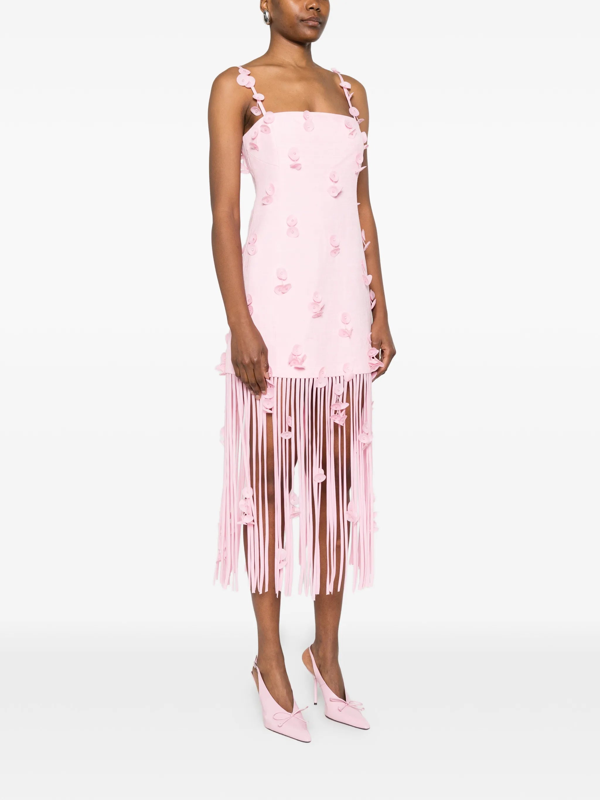 floral fringed midi dress