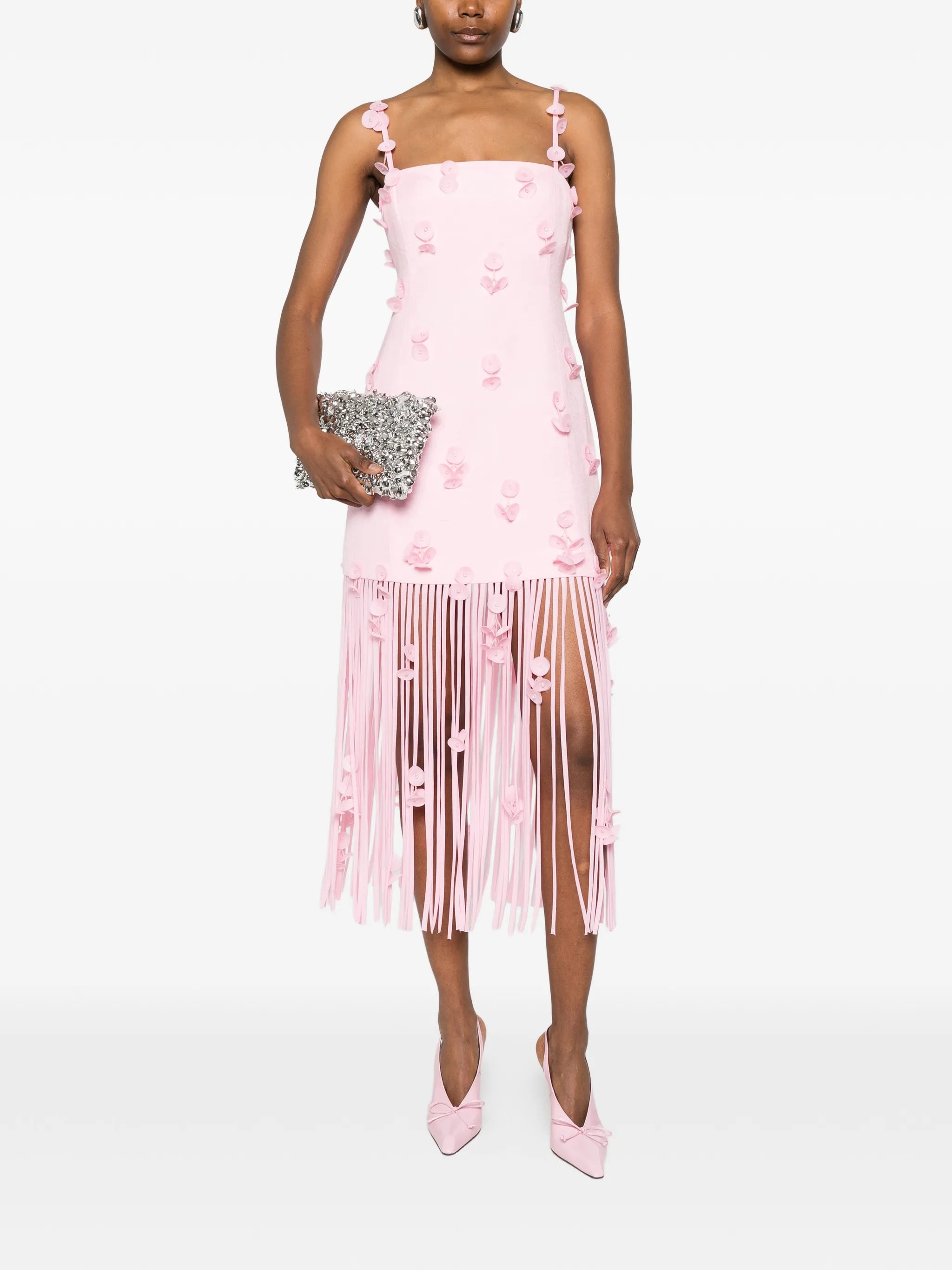 floral fringed midi dress