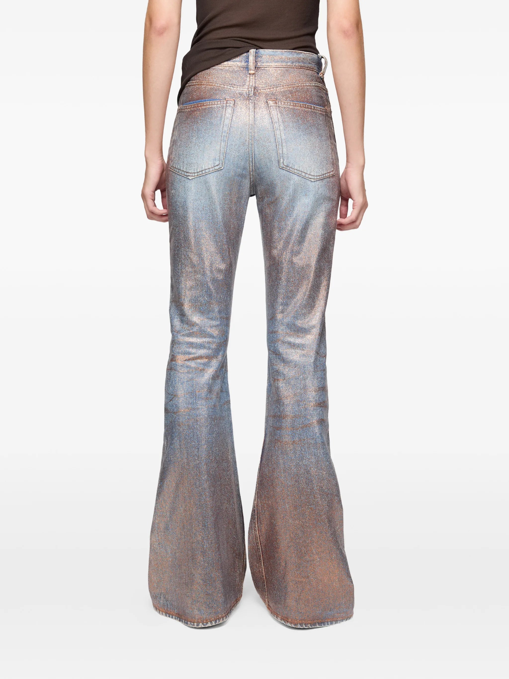 fitted glitter flared trousers