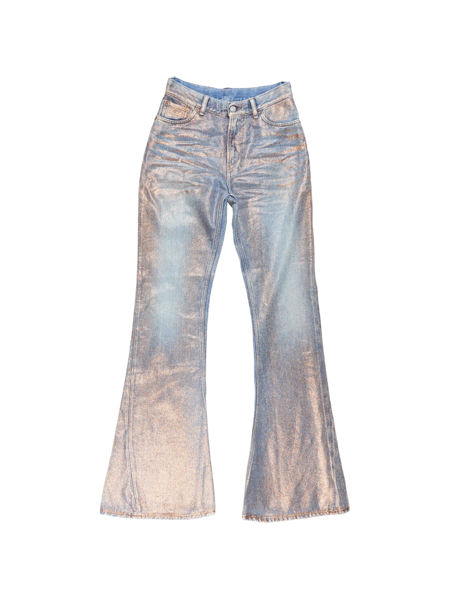 fitted glitter flared trousers