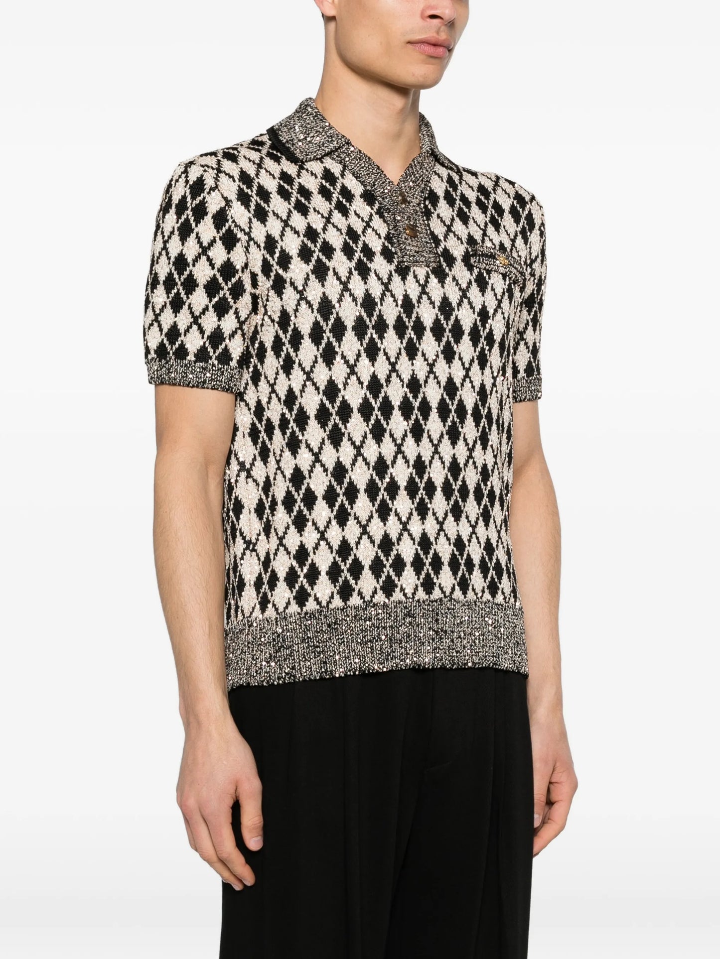 argyle short-sleeve polo shirt
