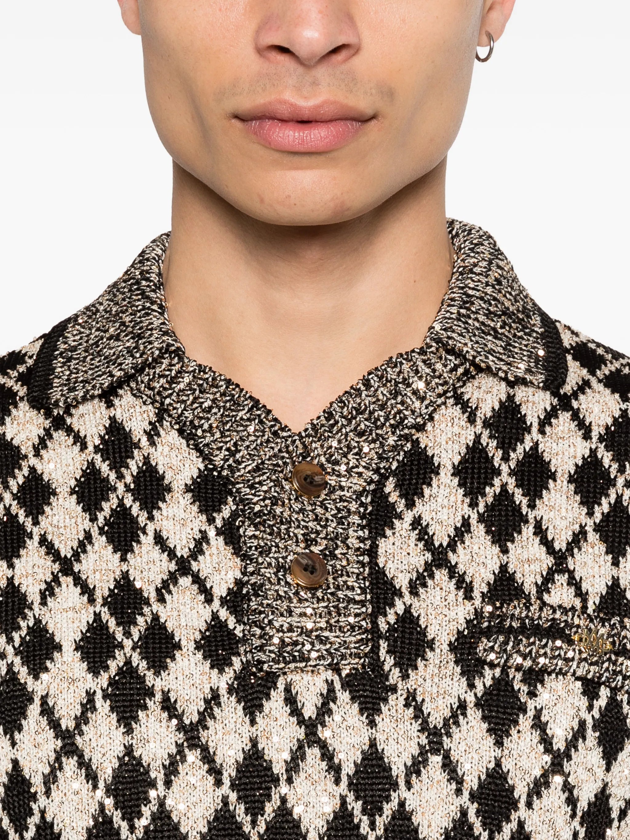 argyle short-sleeve polo shirt