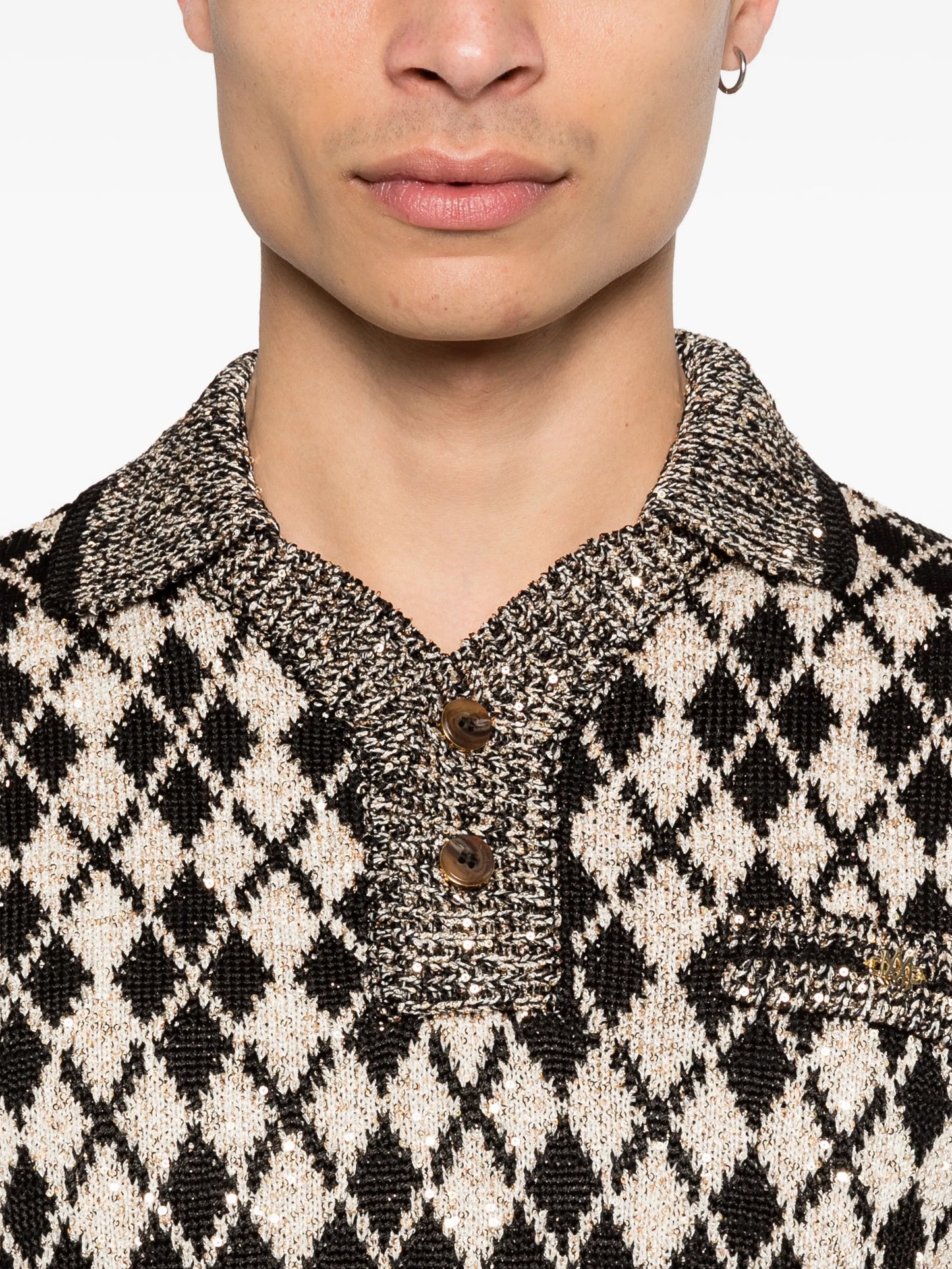 argyle short-sleeve polo shirt