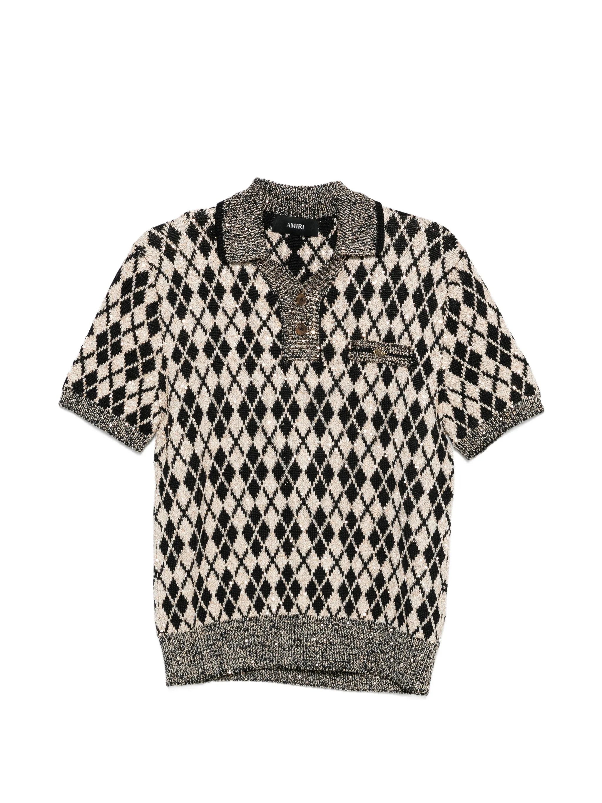 argyle short-sleeve polo shirt