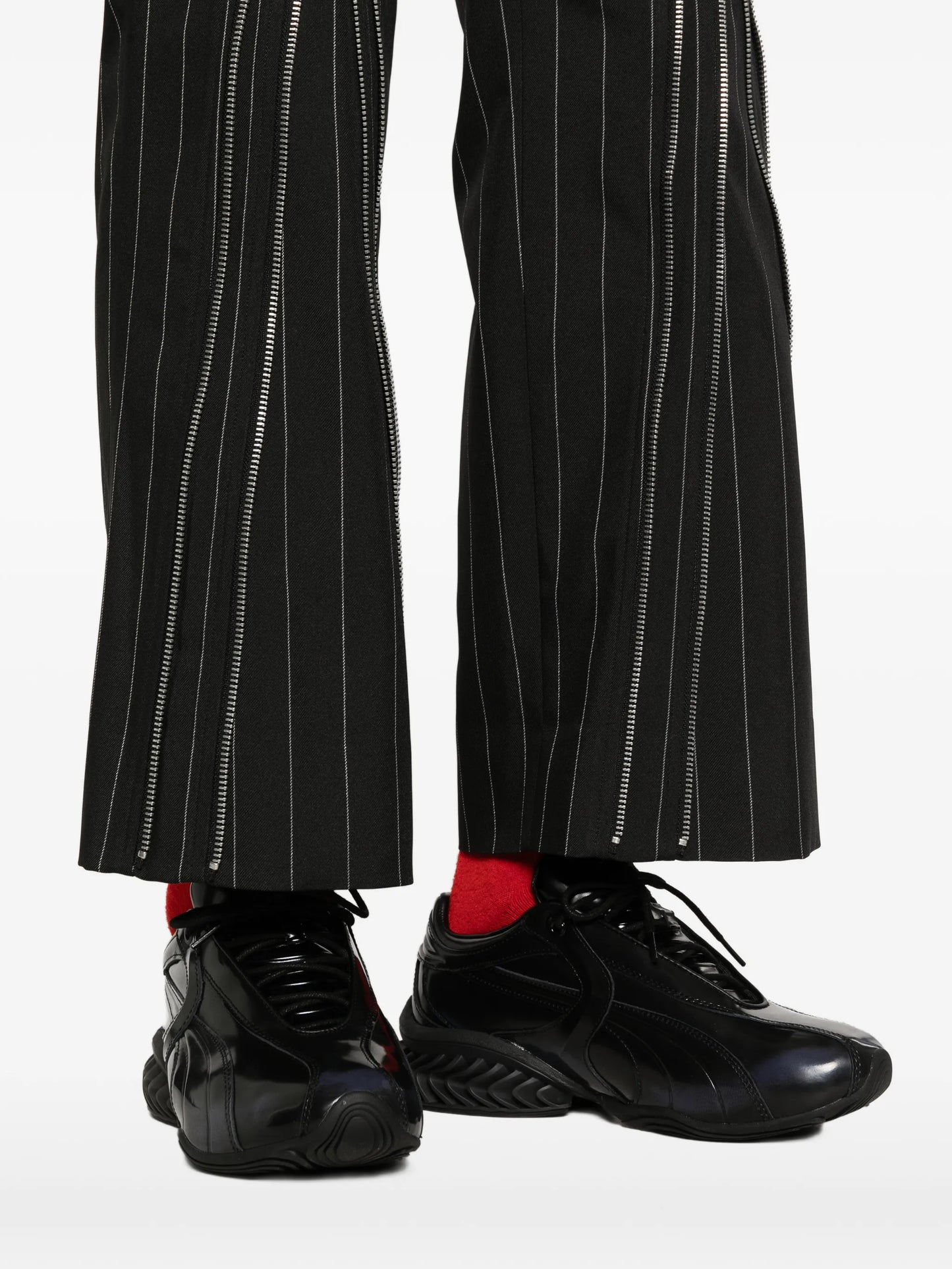 striped zip trousers