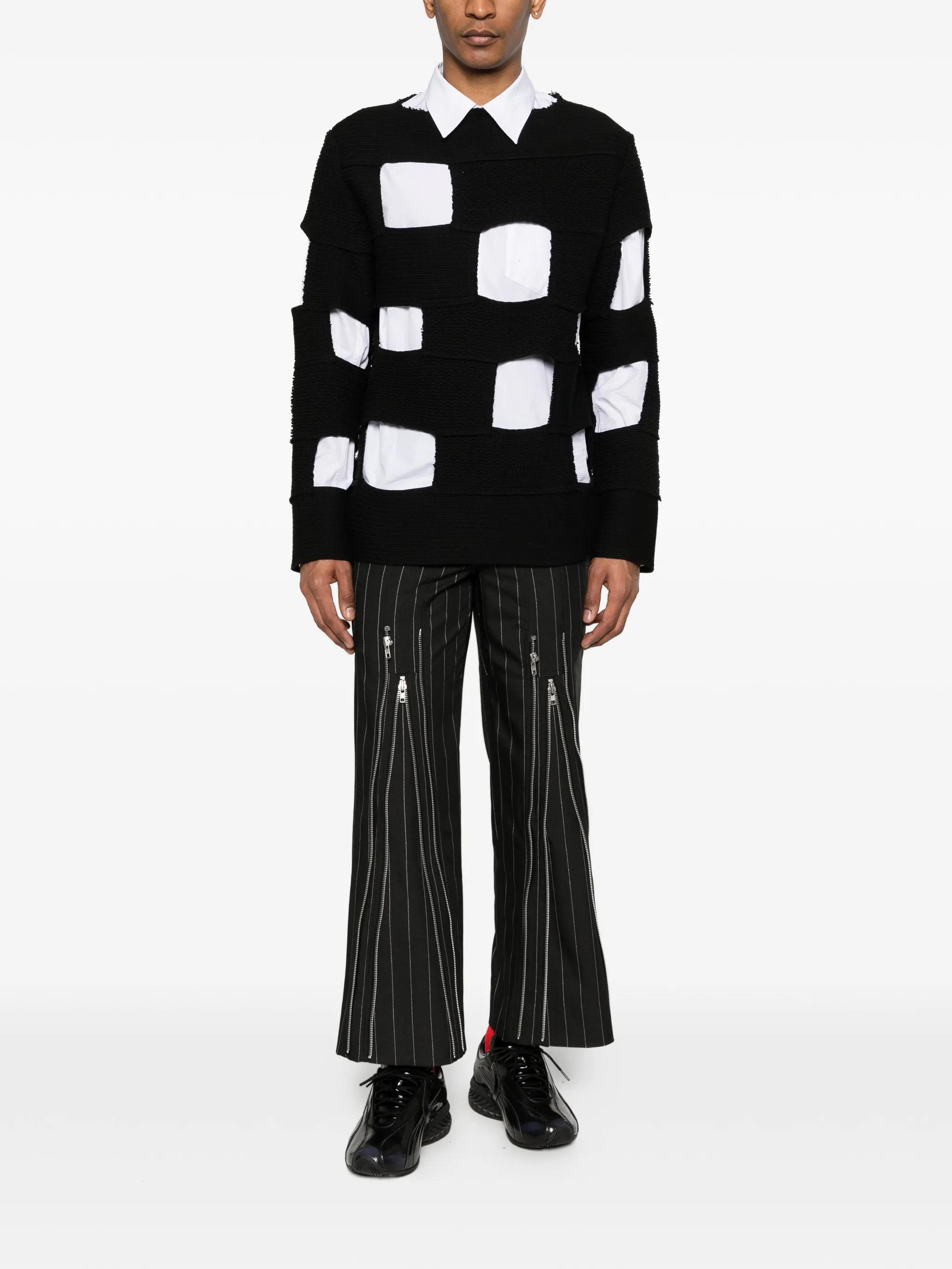 striped zip trousers