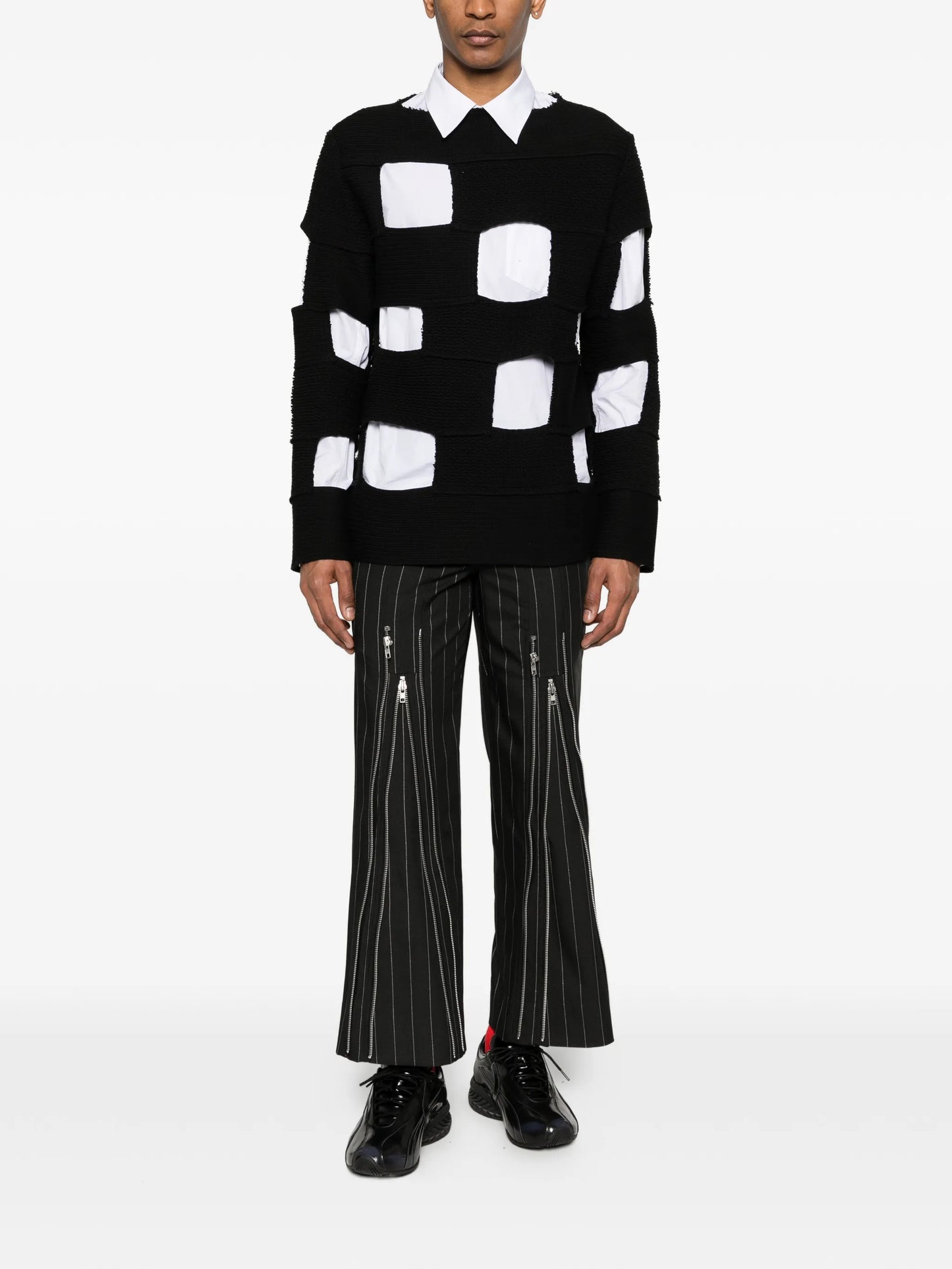 striped zip trousers