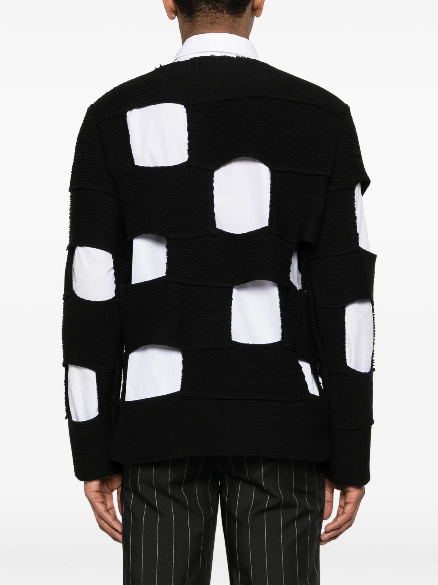 striped panelling crew-neck sweater