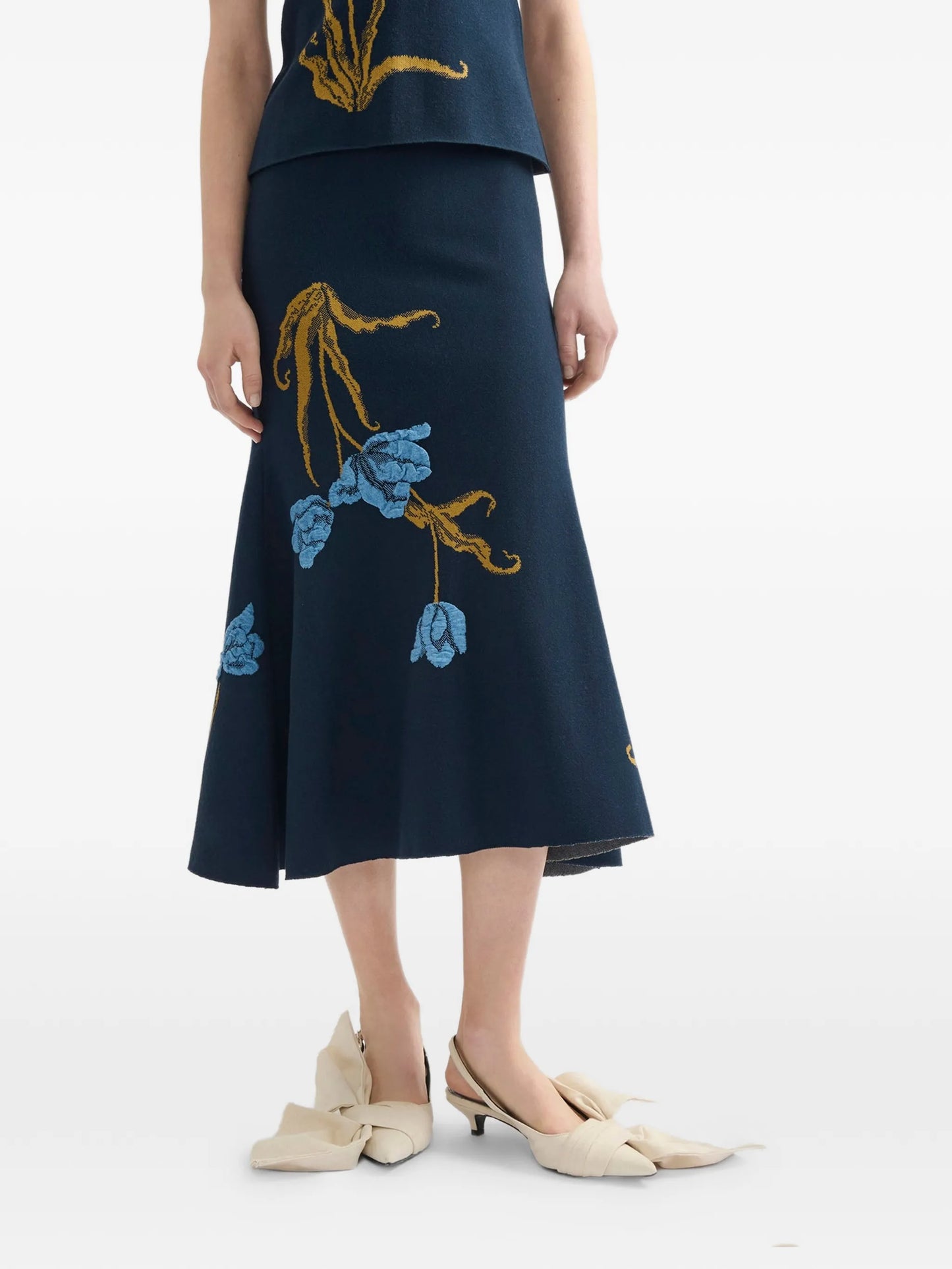 floral-jacquard knitted midi skirt