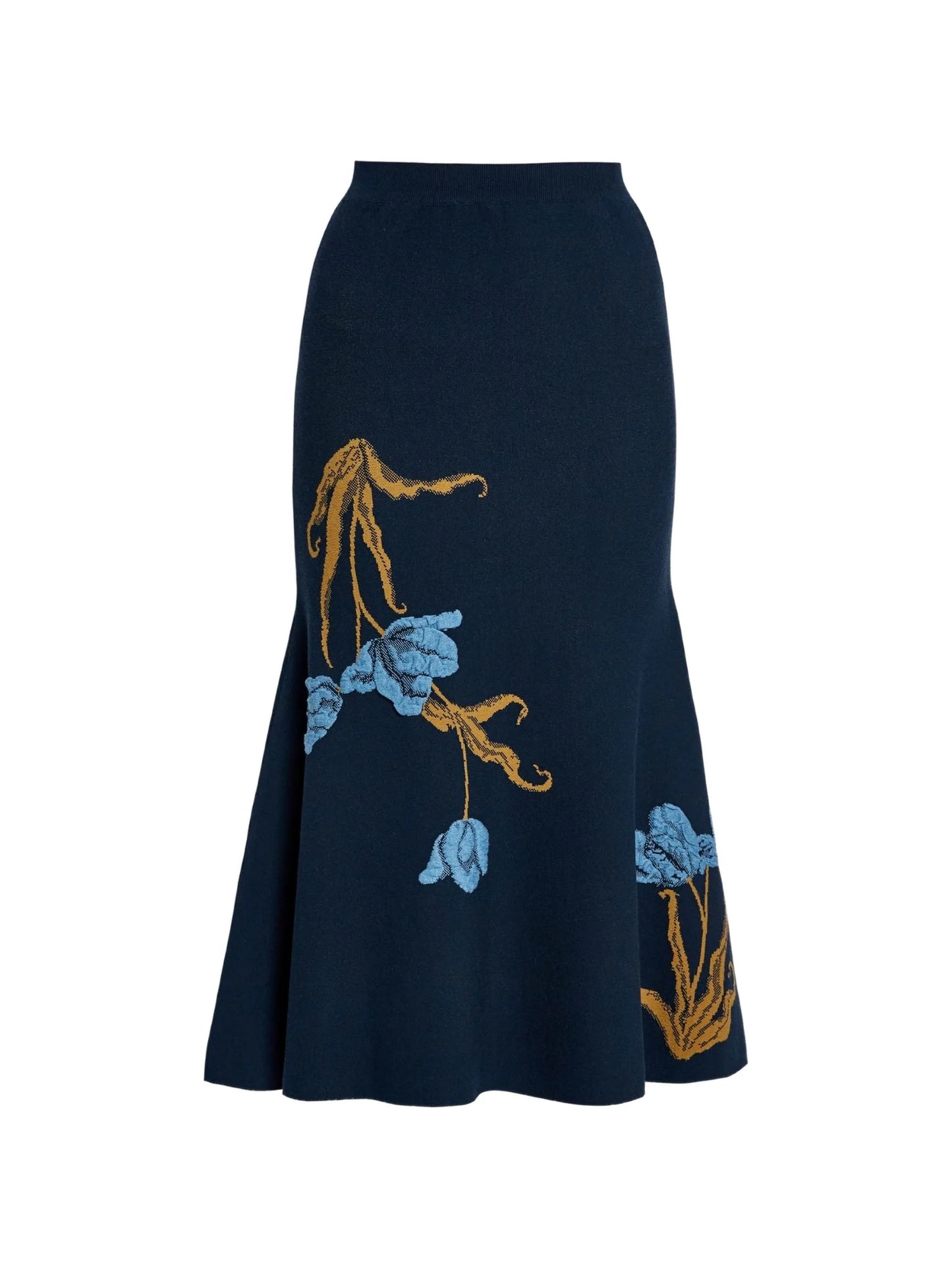 floral-jacquard knitted midi skirt