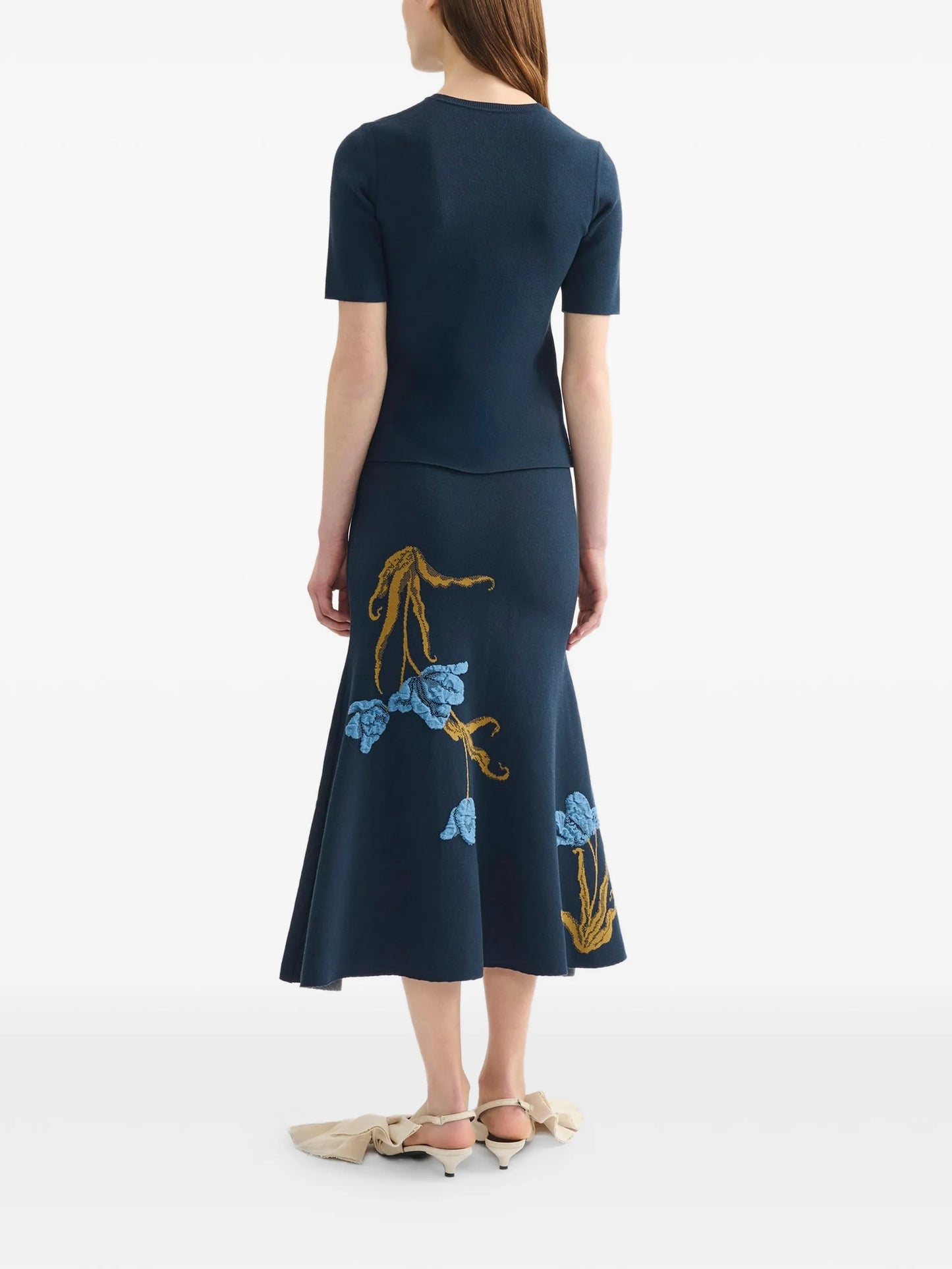 floral-jacquard knitted midi skirt