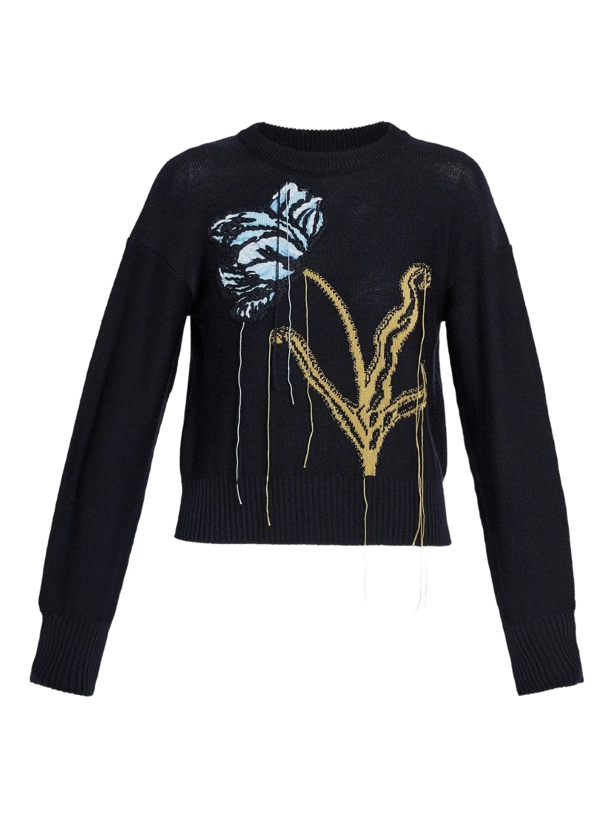 floral-motif crew-neck sweater