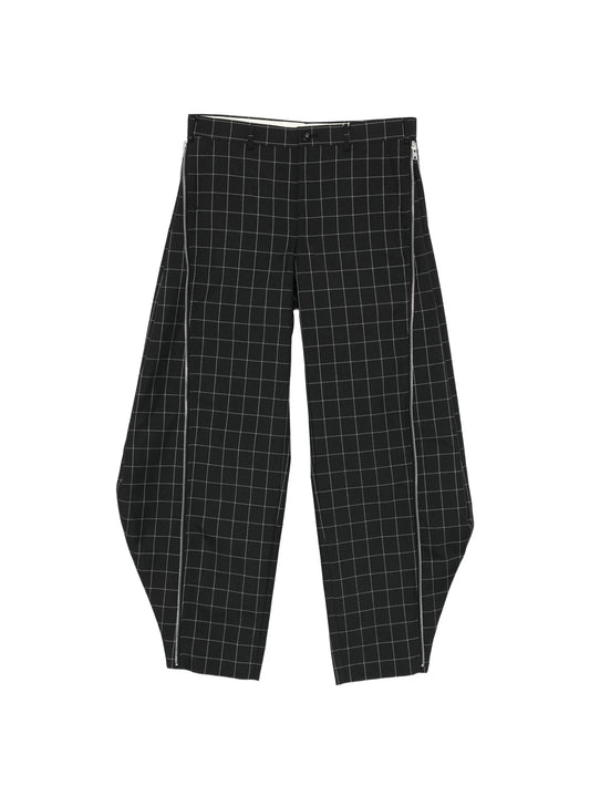 windowpane check zip trousers