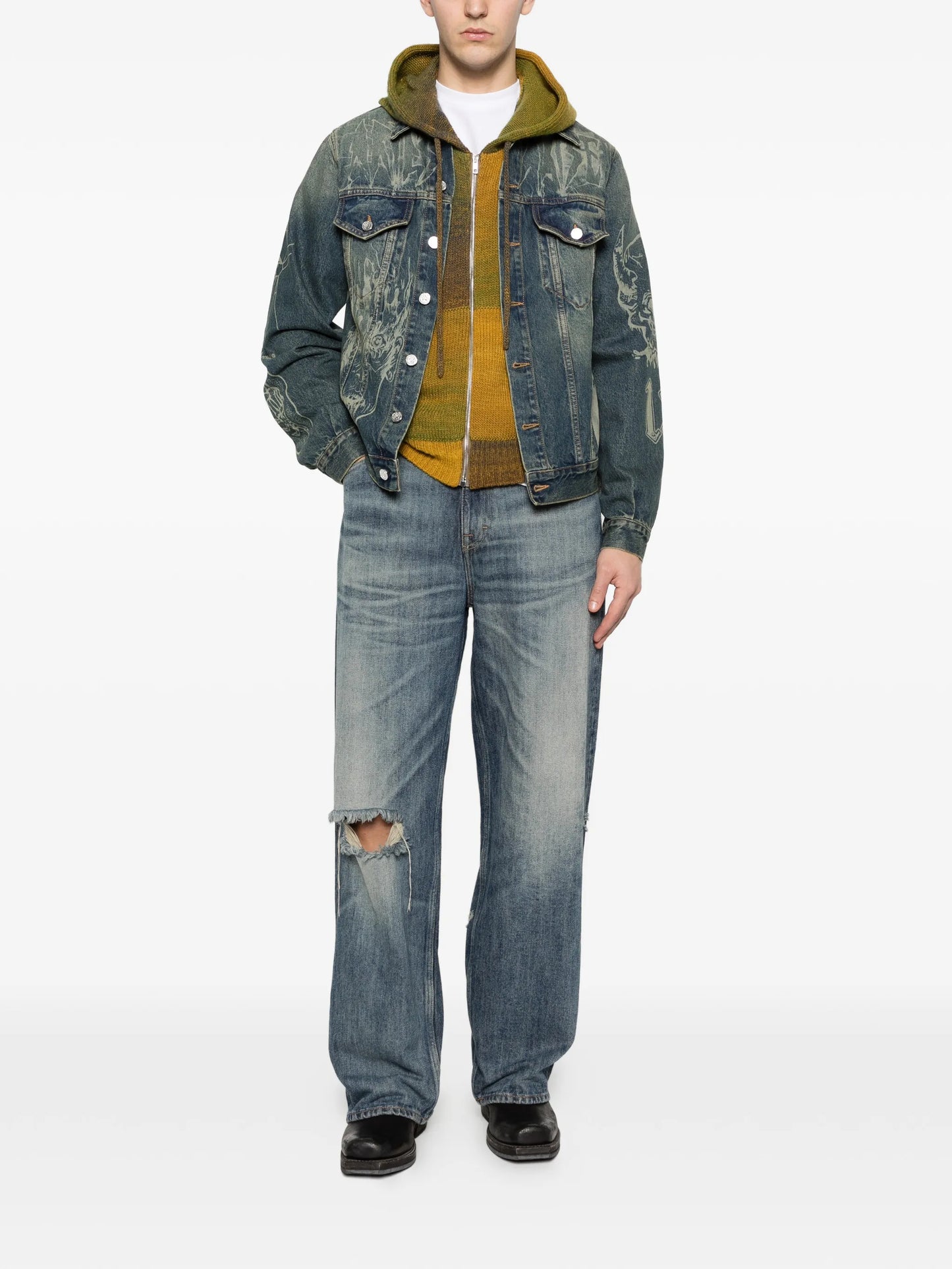 graphic-print denim jacket