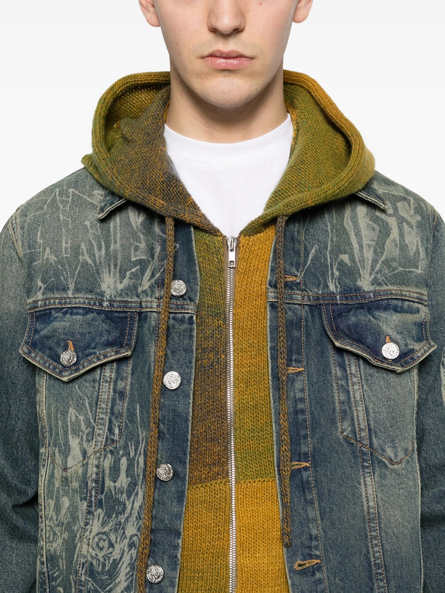 graphic-print denim jacket