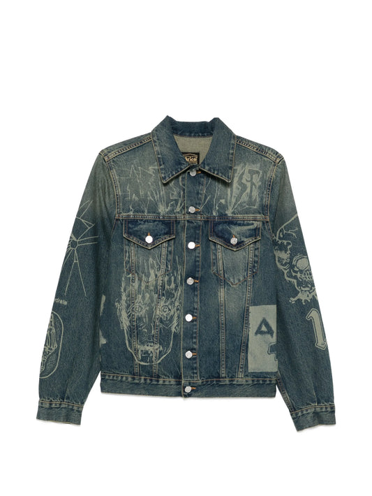 graphic-print denim jacket