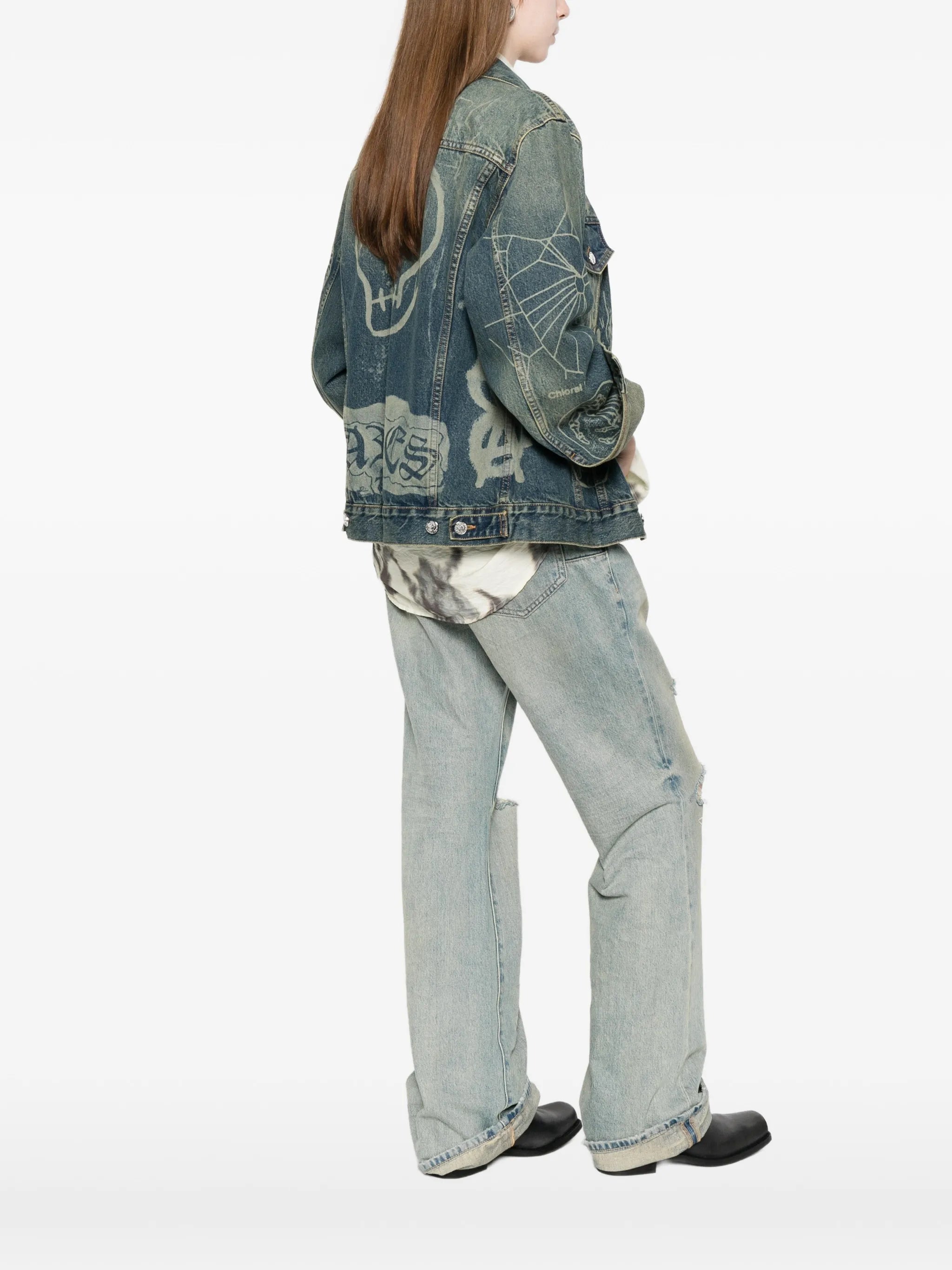 graphic-print denim jacket