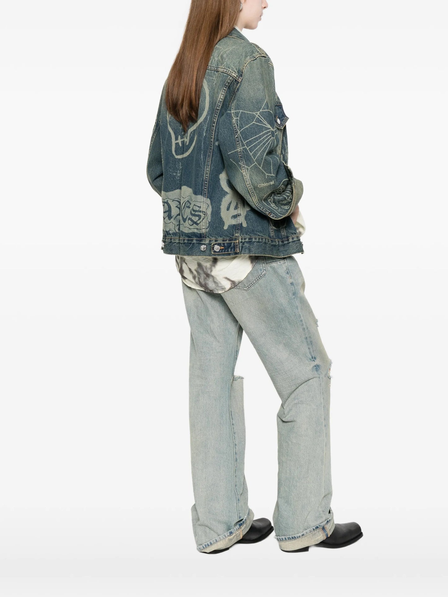 graphic-print denim jacket