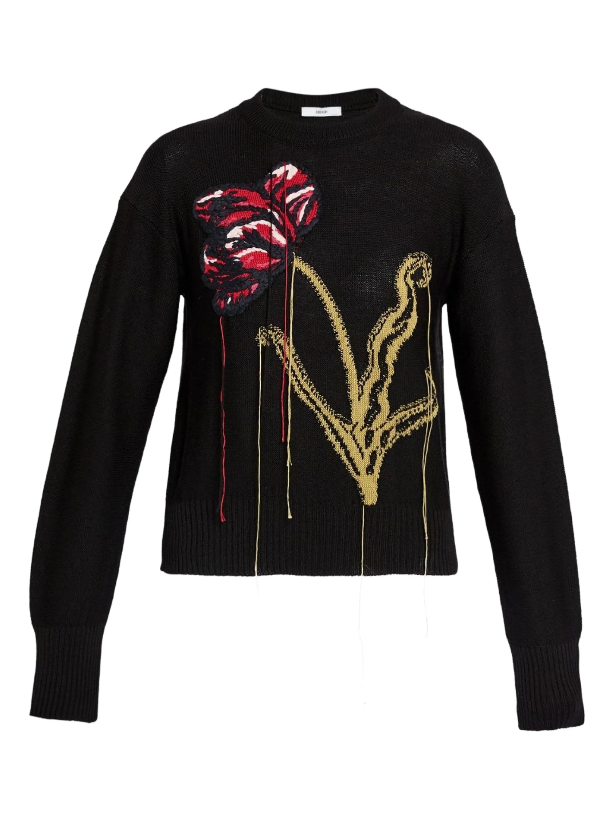 floral-intarsia crew-neck sweater