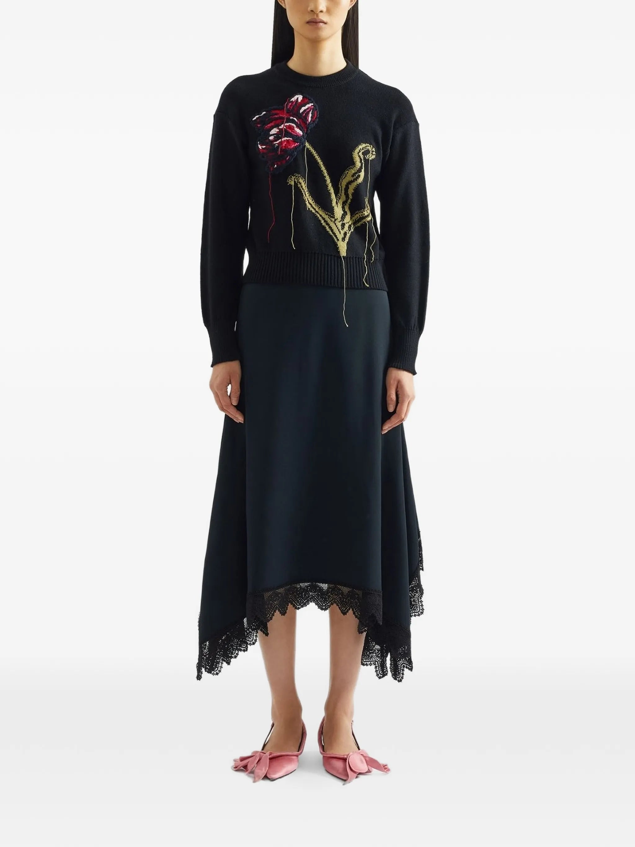 floral-intarsia crew-neck sweater