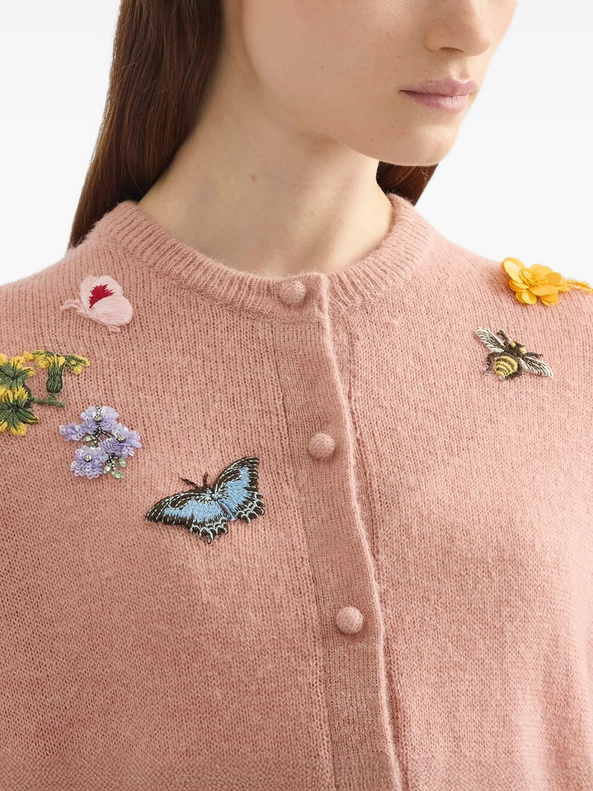 embellished crew-neck cardigan