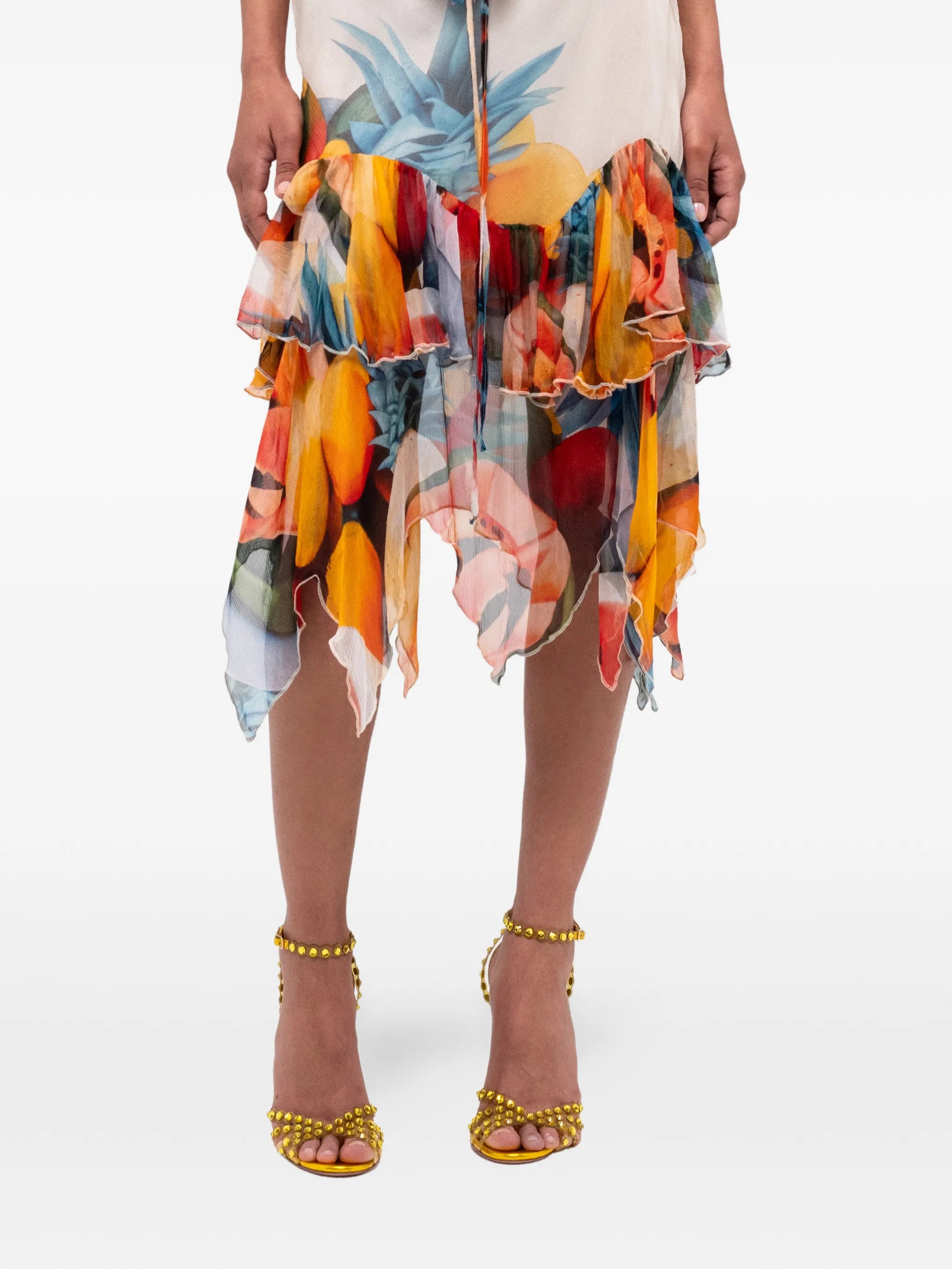 ruffled chiffon silk midi skirt