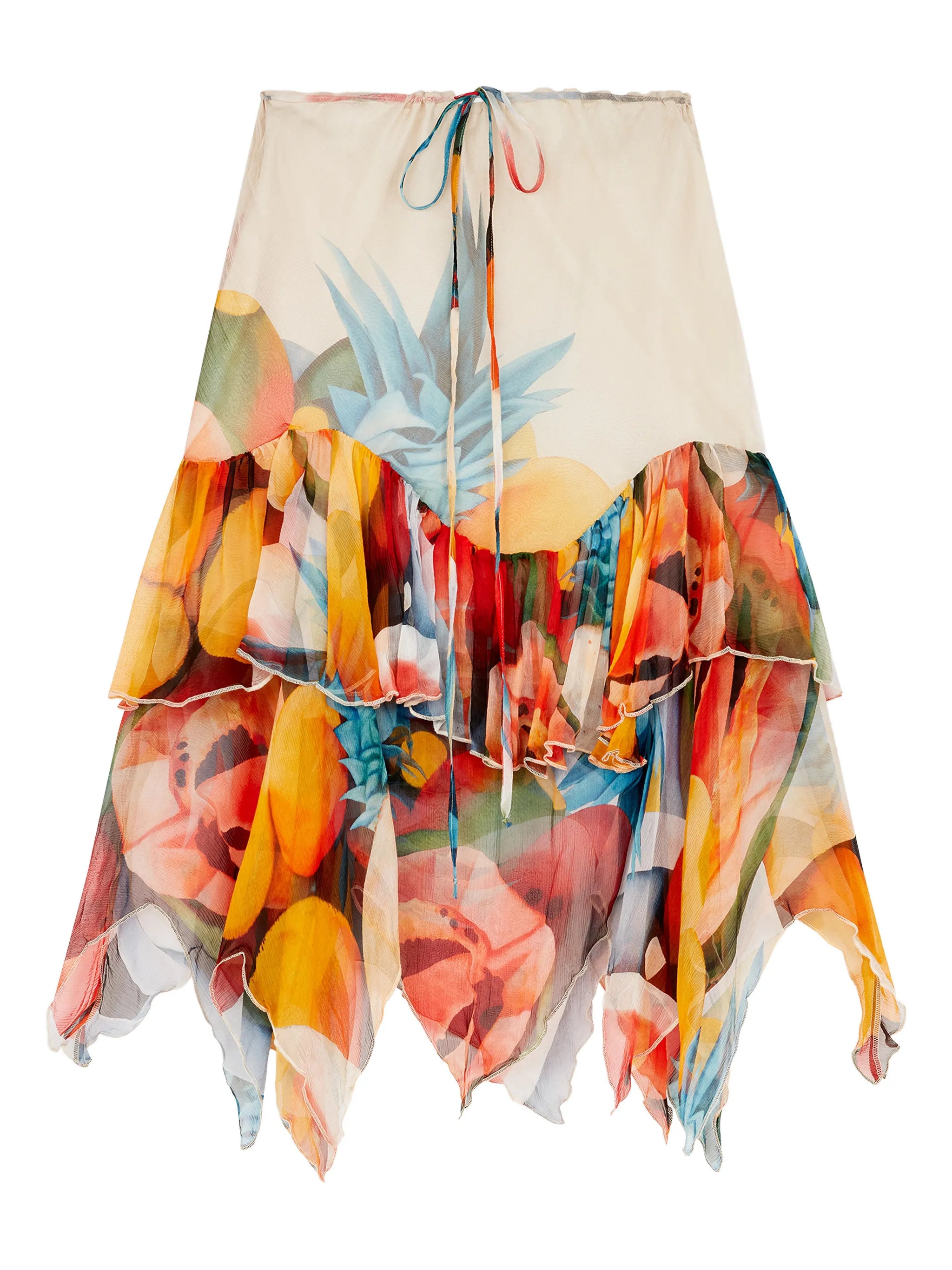 ruffled chiffon silk midi skirt