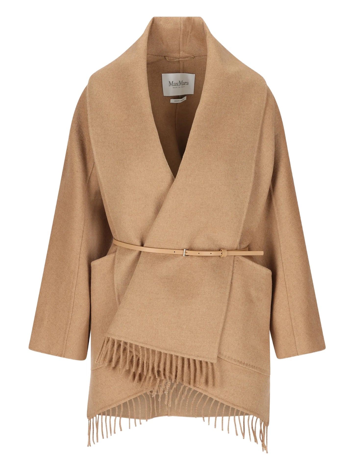fringed long-sleeve coat