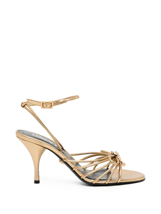 Opera bow metallic heeled sandals