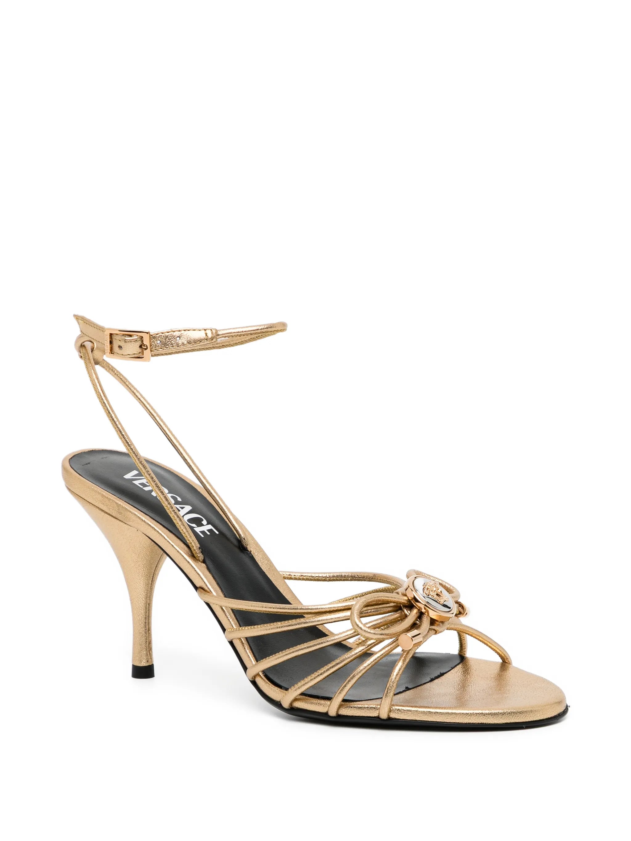 Opera bow metallic heeled sandals